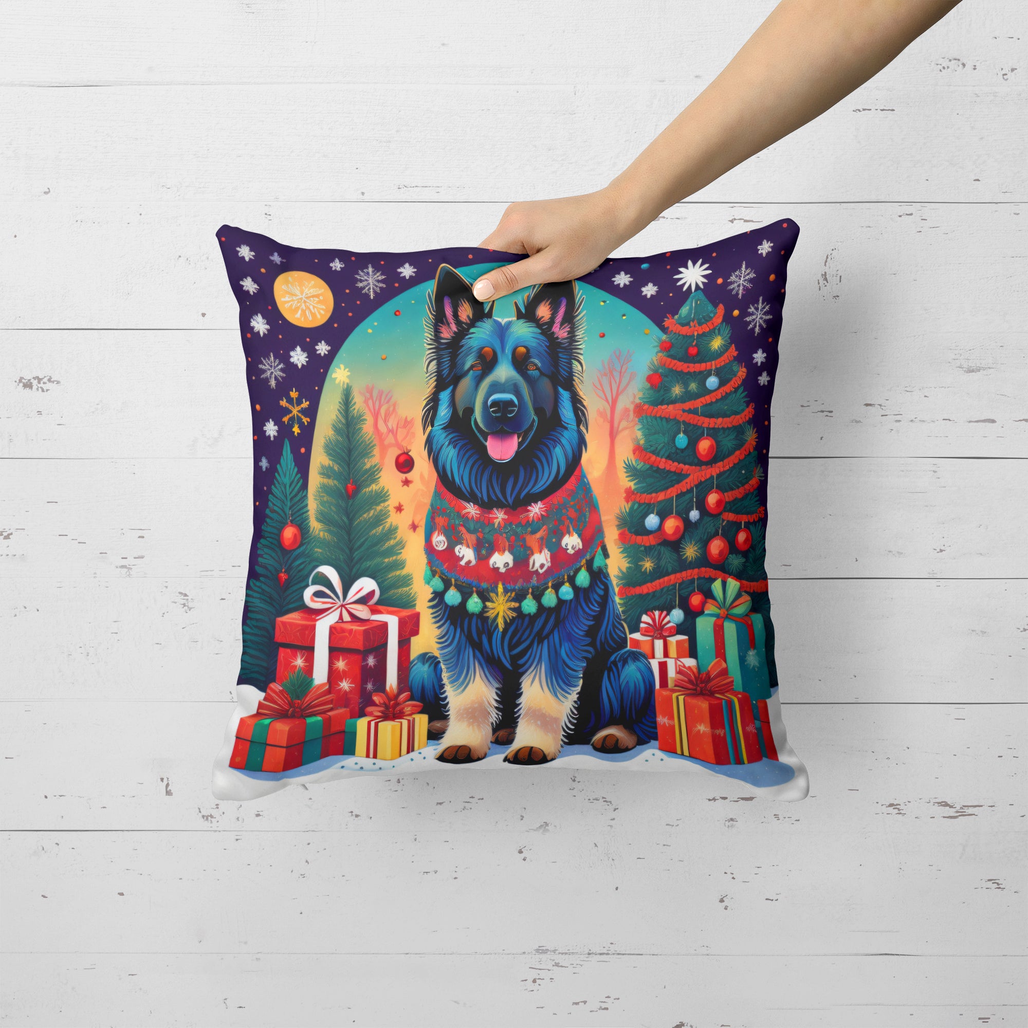 Belgian Sheepdog Christmas Fabric Decorative Pillow