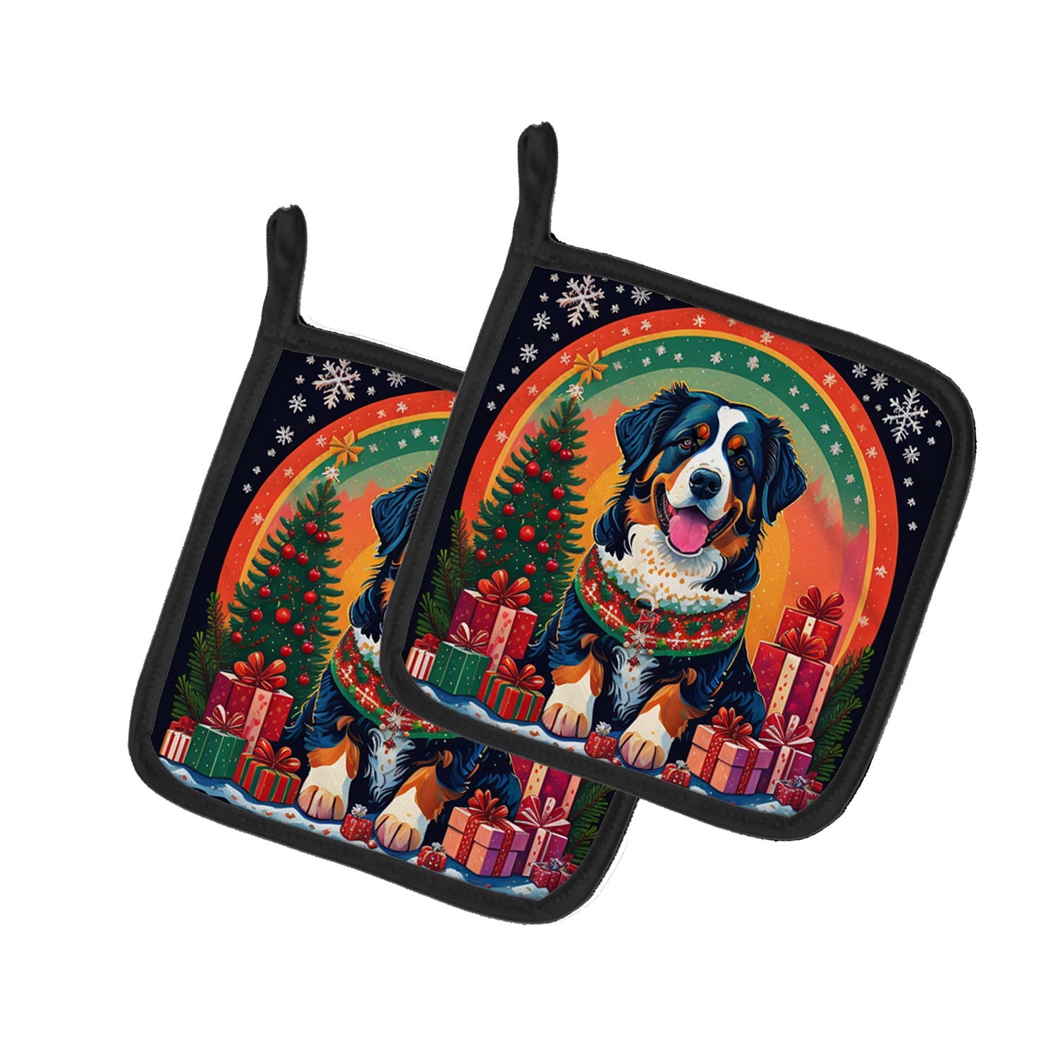 Buy this Bernese Mountain Dog Christmas Pair of Pot Holders