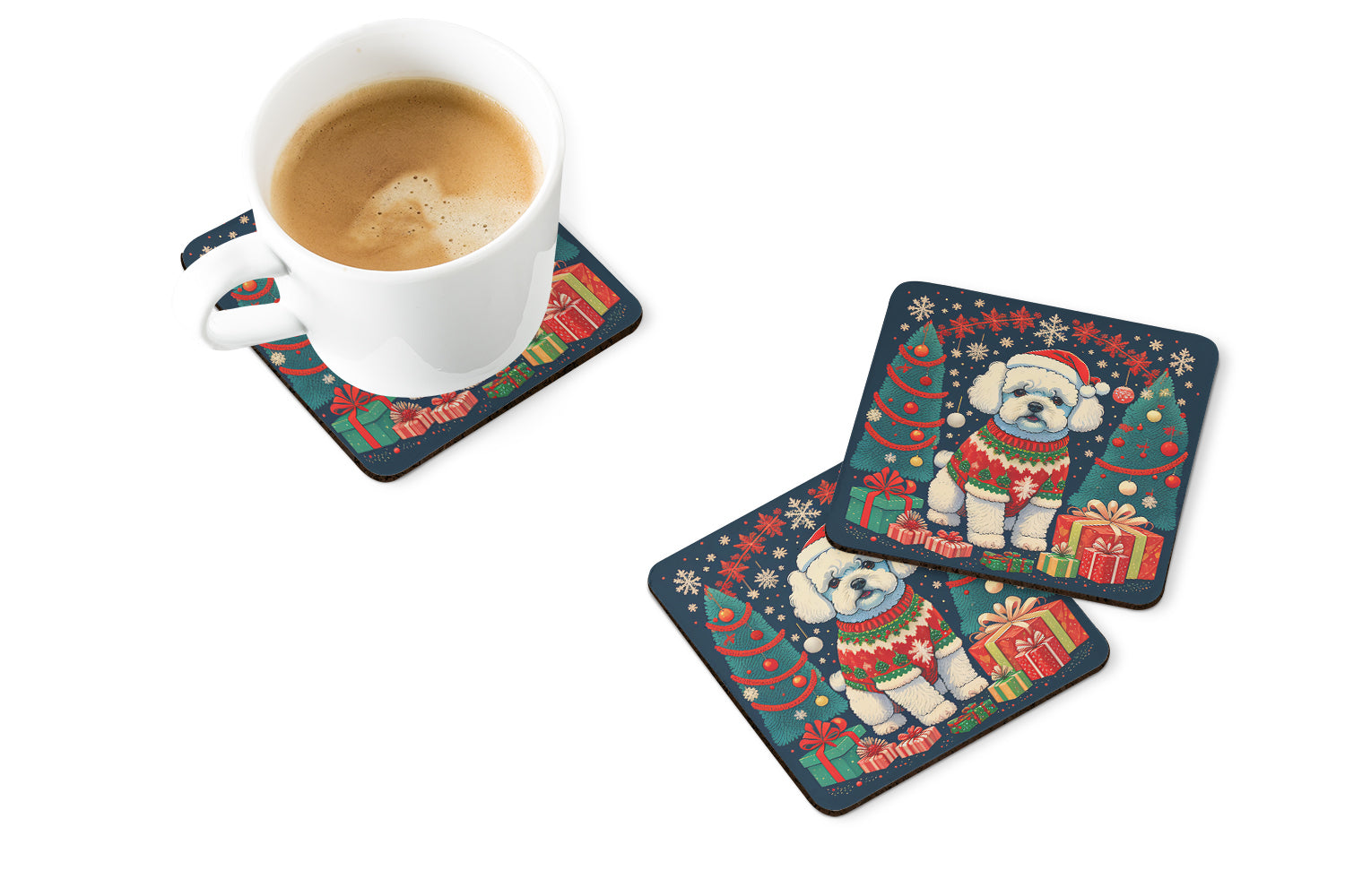 Bichon Frise Christmas Foam Coasters