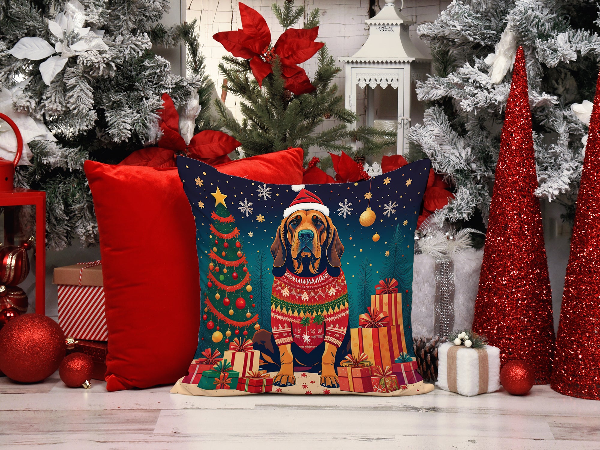 Bloodhound Christmas Fabric Decorative Pillow