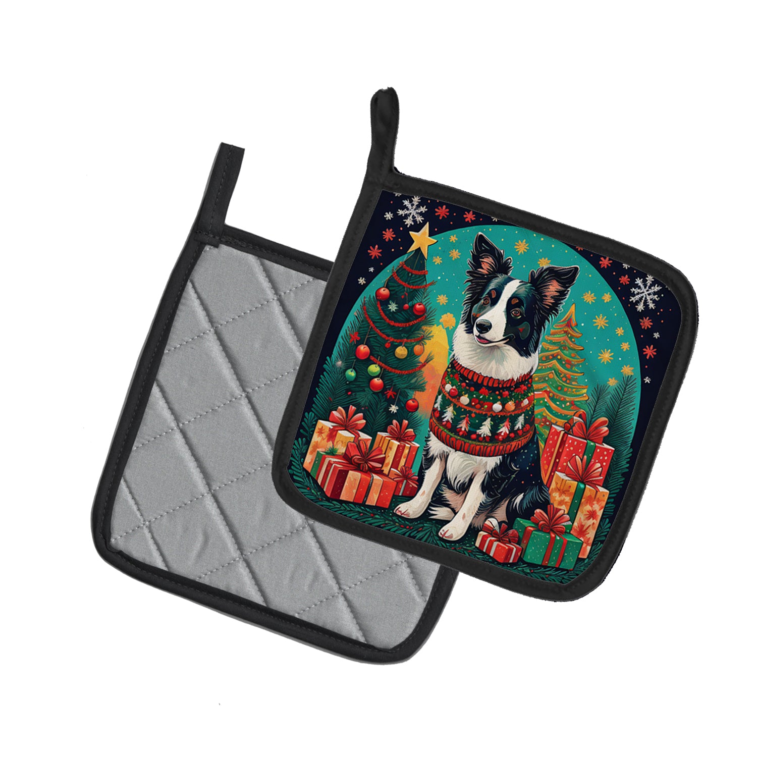 Border Collie Christmas Pair of Pot Holders
