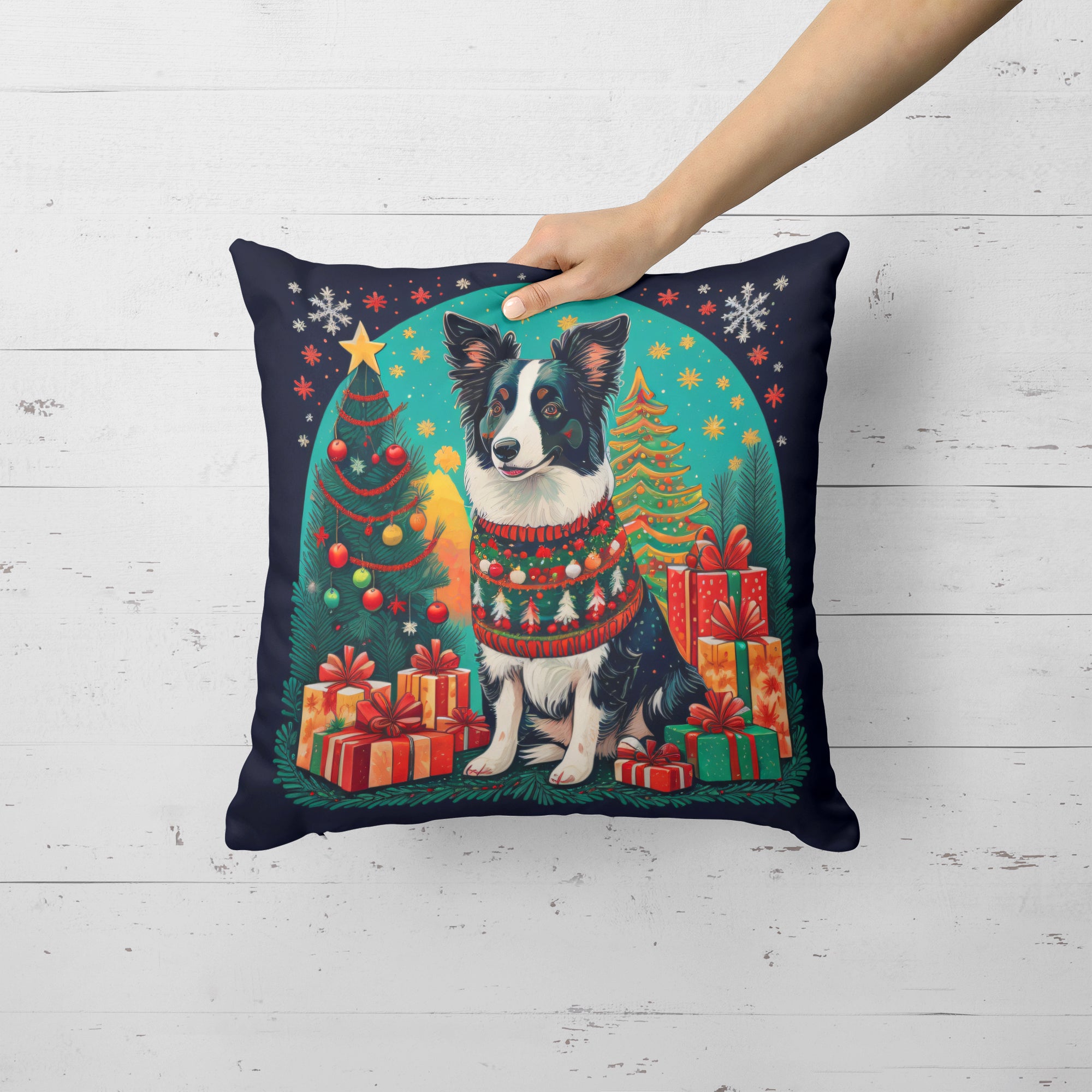 Border Collie Christmas Fabric Decorative Pillow