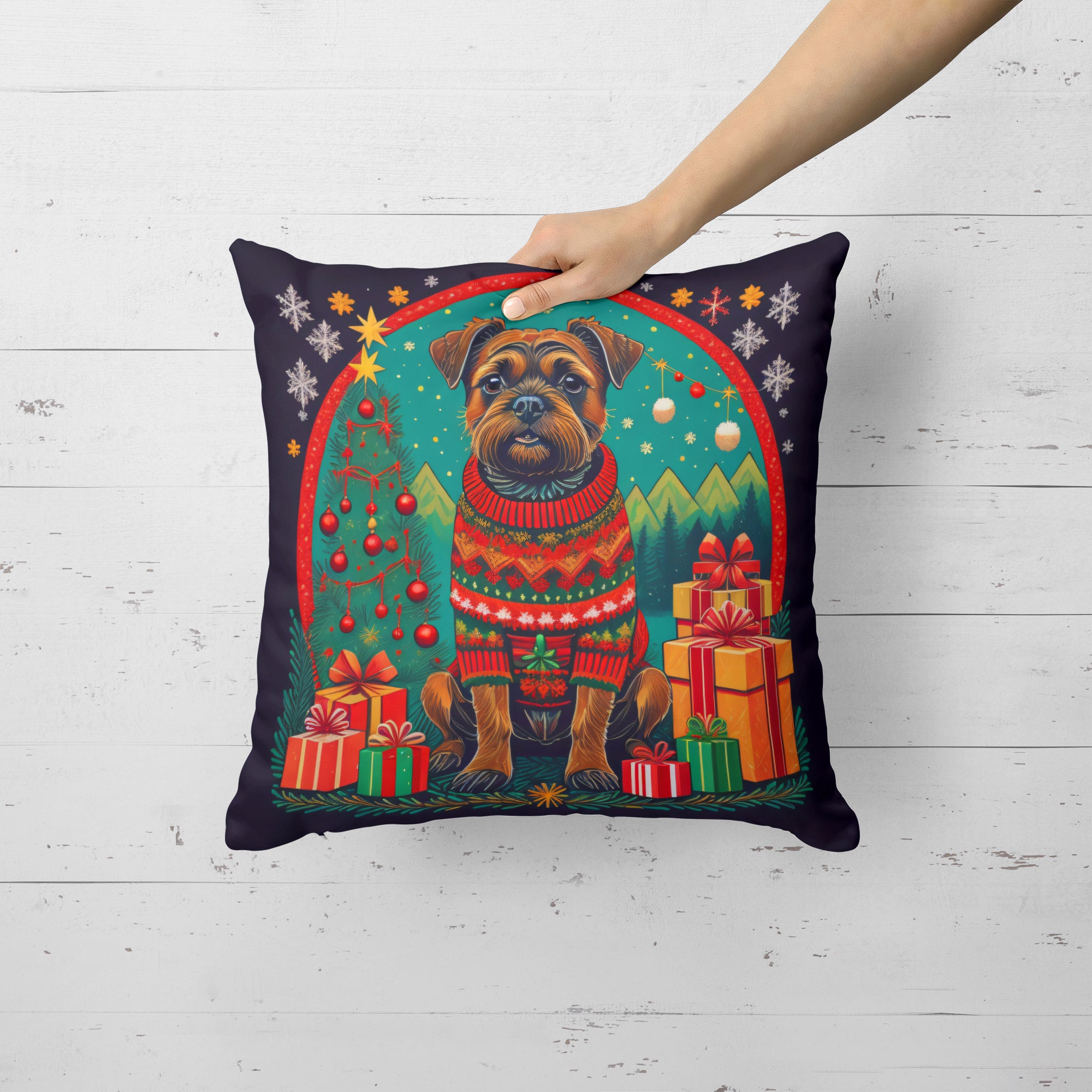 Border Terrier Christmas Fabric Decorative Pillow