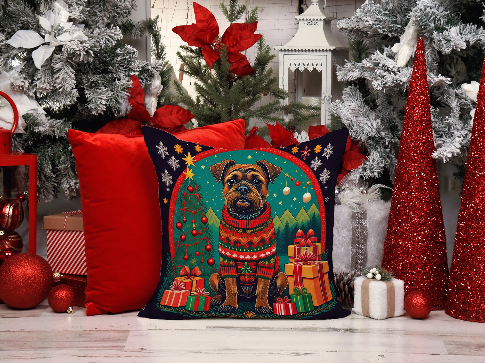Buy this Border Terrier Christmas Fabric Decorative Pillow