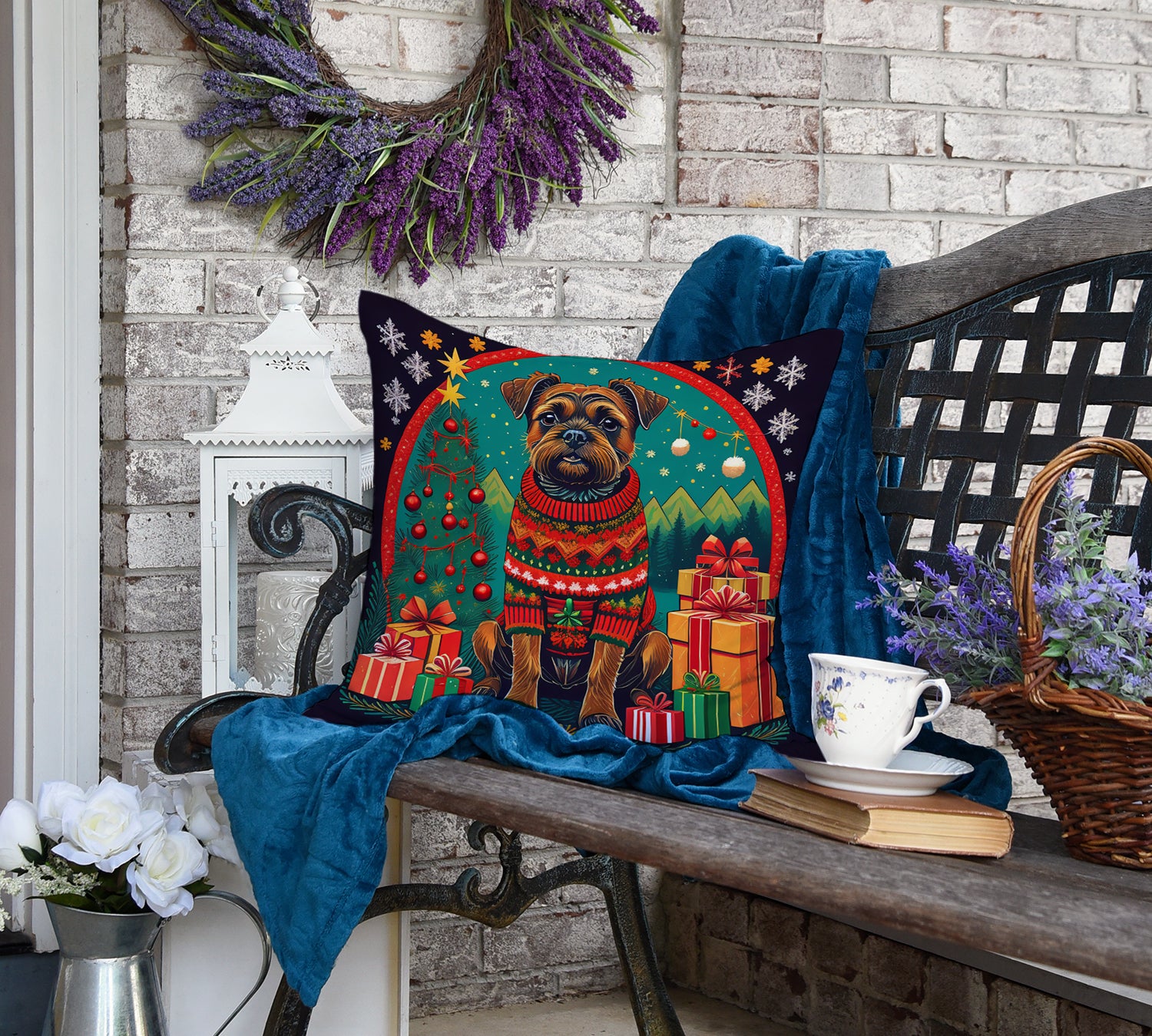 Border Terrier Christmas Fabric Decorative Pillow