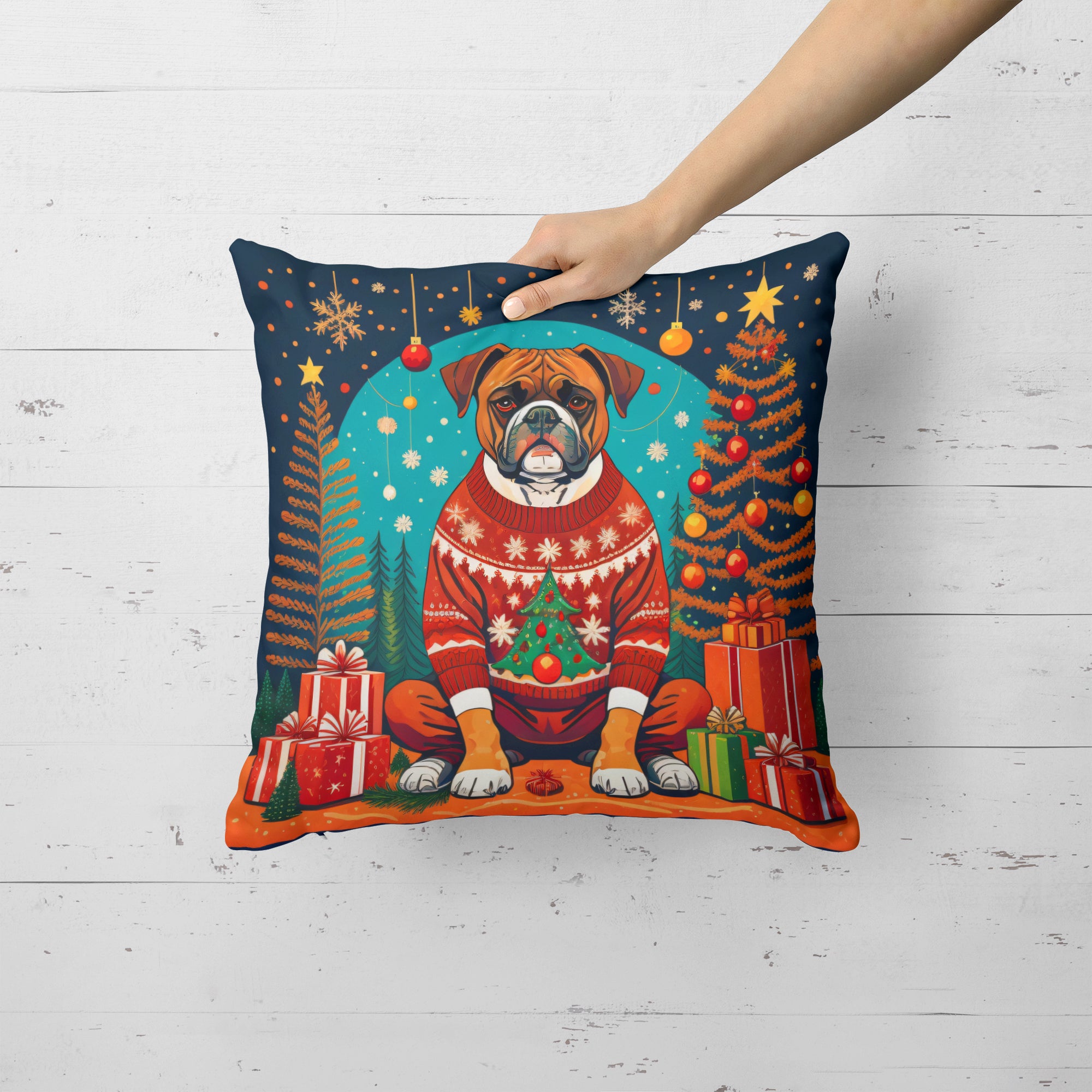 Boxer Christmas Fabric Decorative Pillow