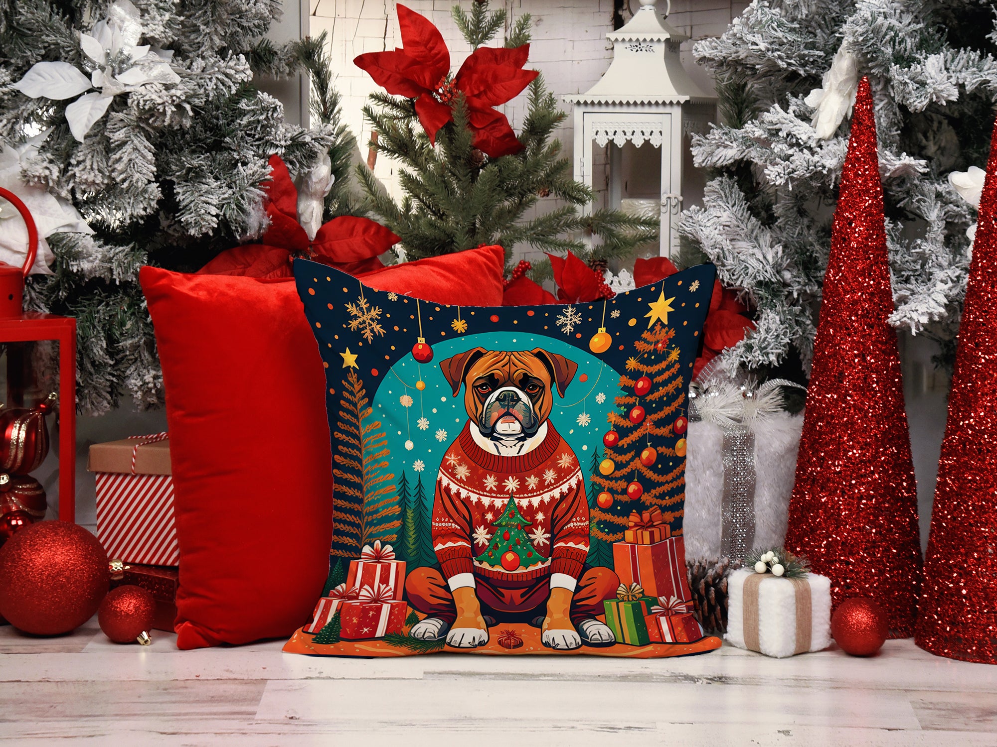 Boxer Christmas Fabric Decorative Pillow