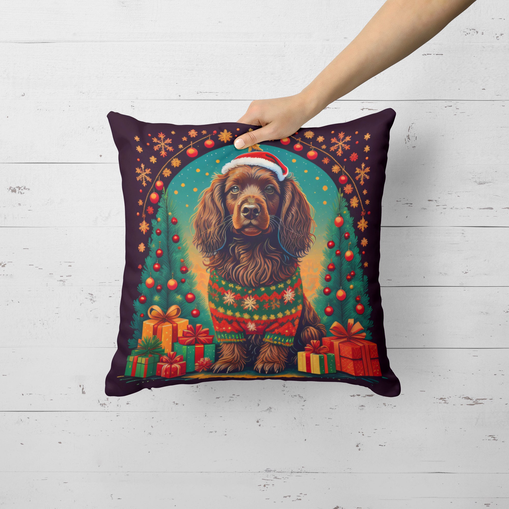 Boykin Spaniel Christmas Fabric Decorative Pillow
