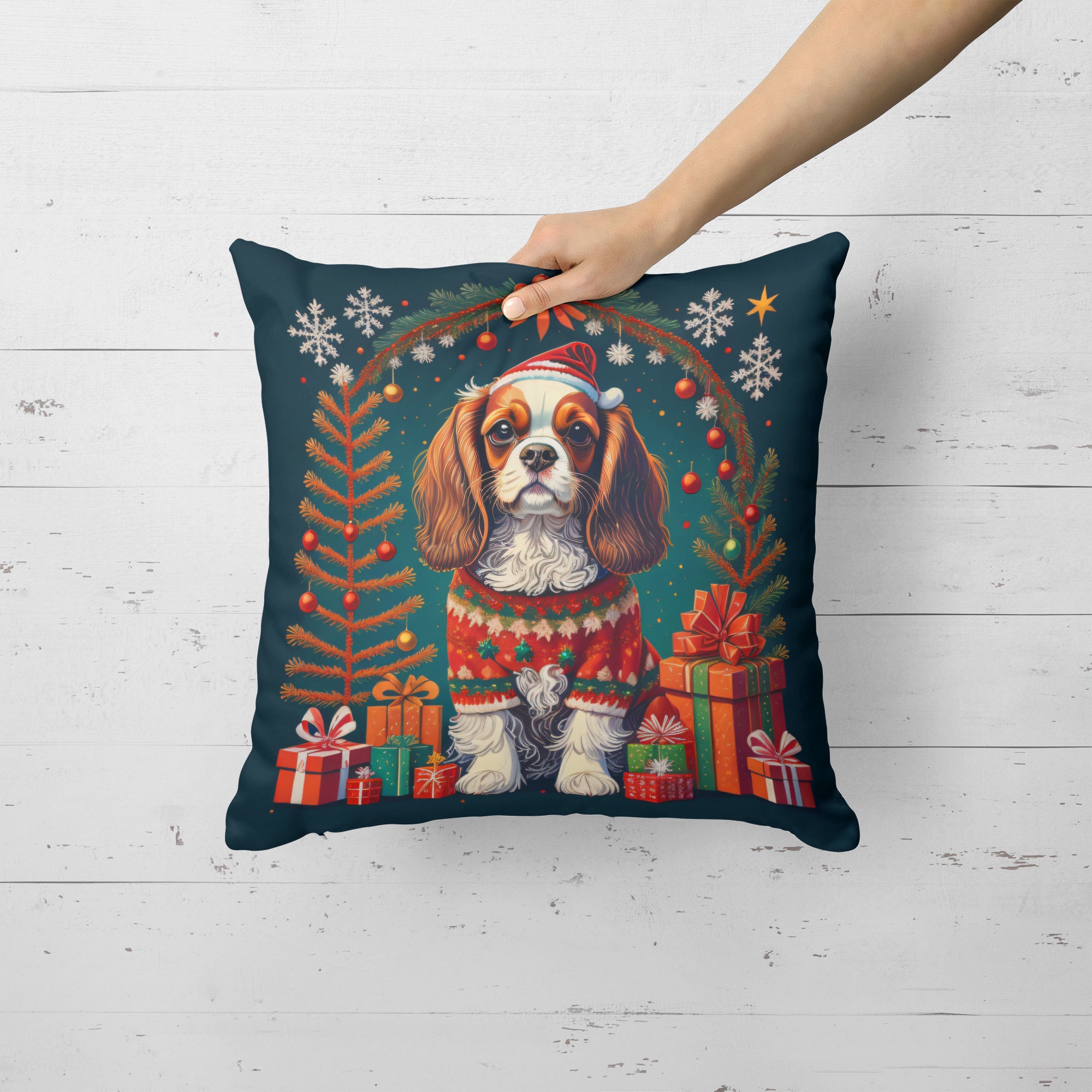 Cavalier King Charles Spaniel Christmas Fabric Decorative Pillow