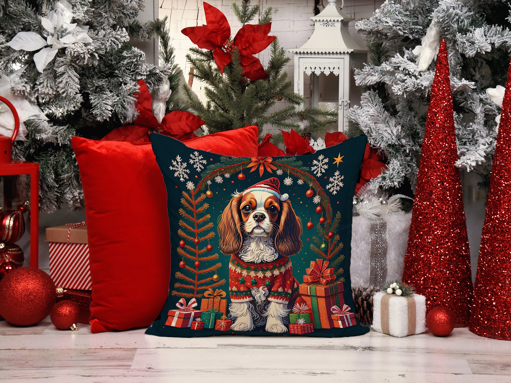Cavalier King Charles Spaniel Christmas Fabric Decorative Pillow
