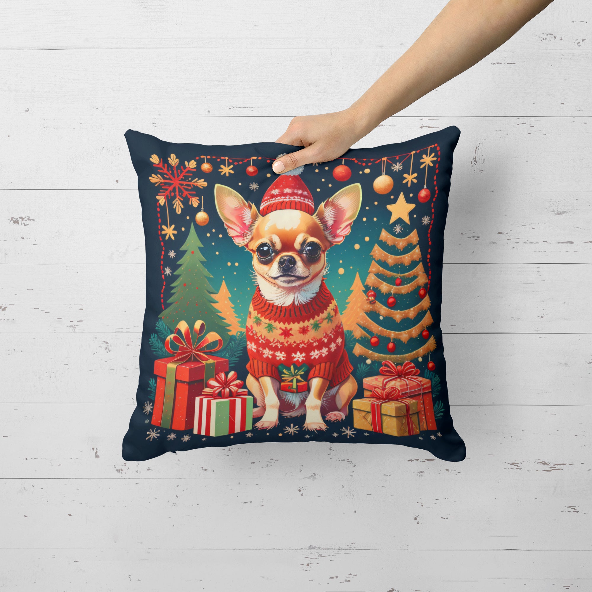 Chihuahua Christmas Fabric Decorative Pillow