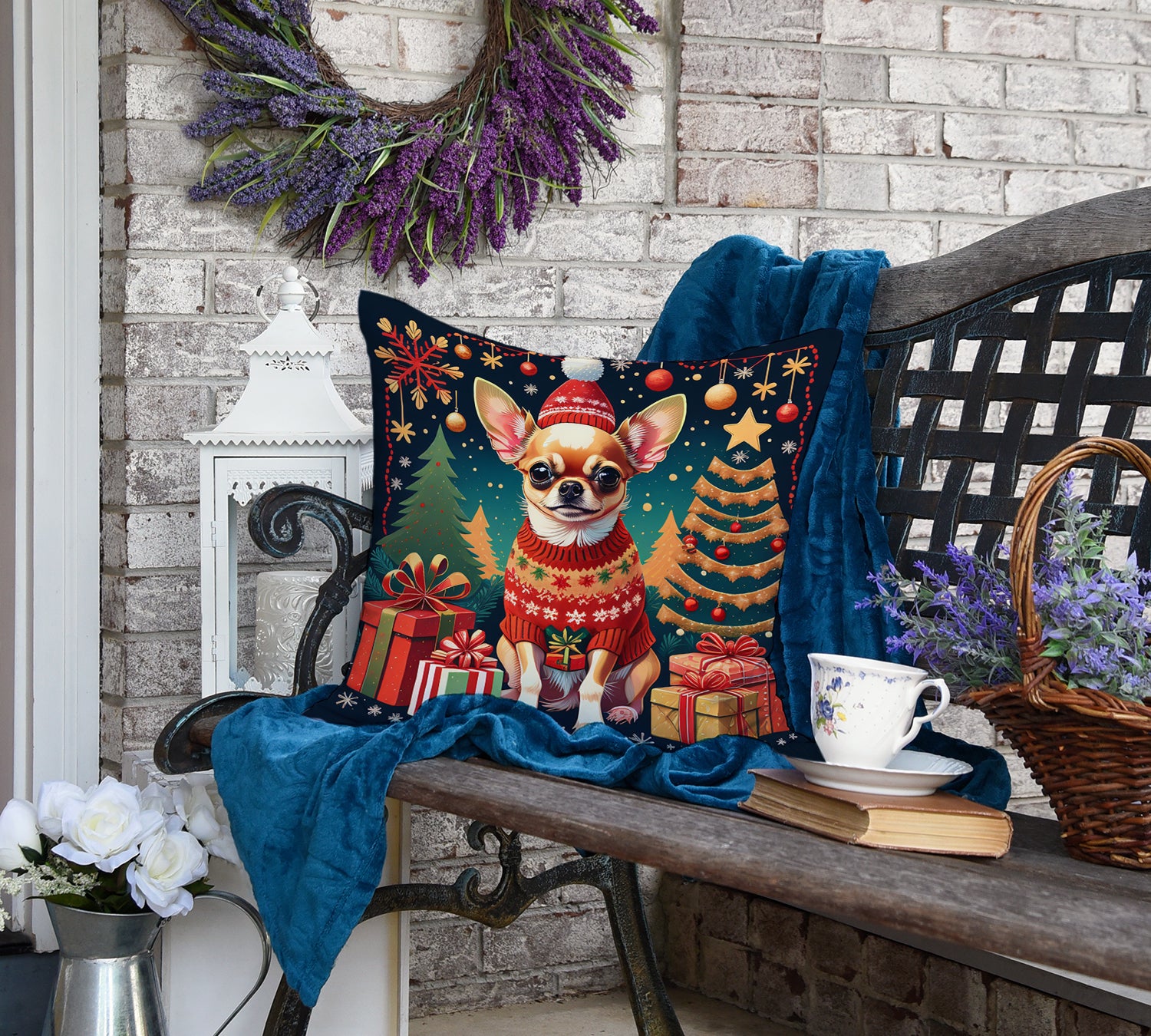 Chihuahua Christmas Fabric Decorative Pillow