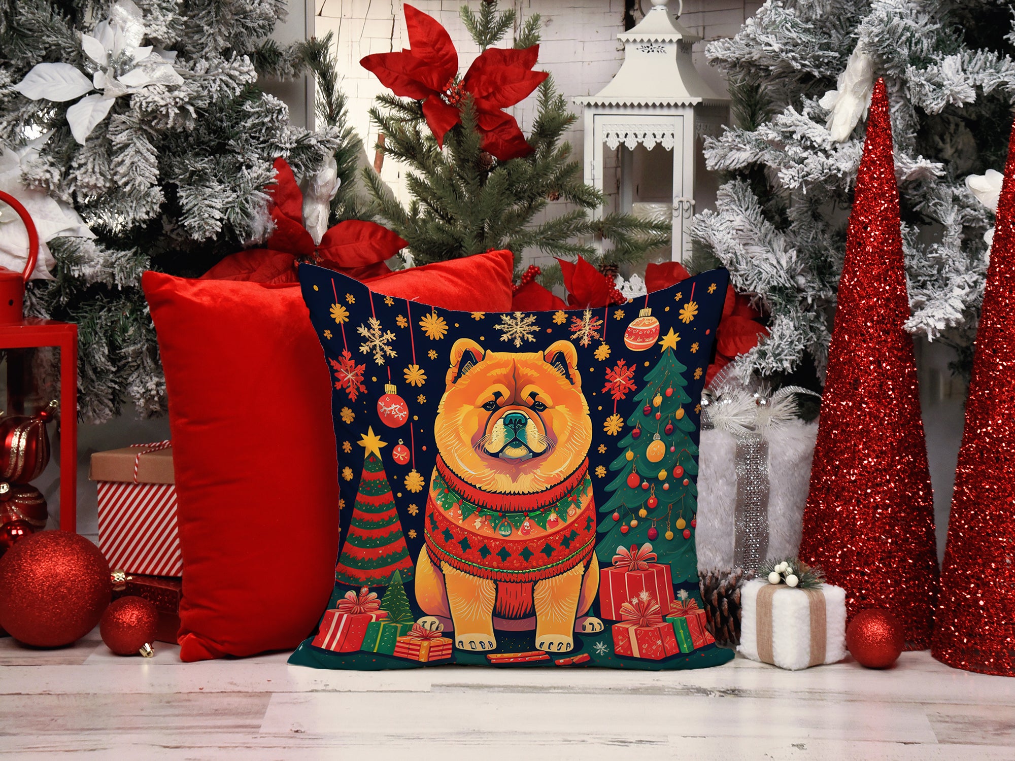 Chow Chow Christmas Fabric Decorative Pillow