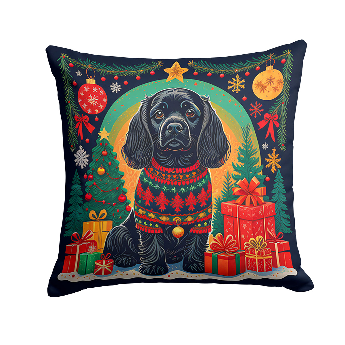 Buy this Black Cocker Spaniel Christmas Fabric Decorative Pillow