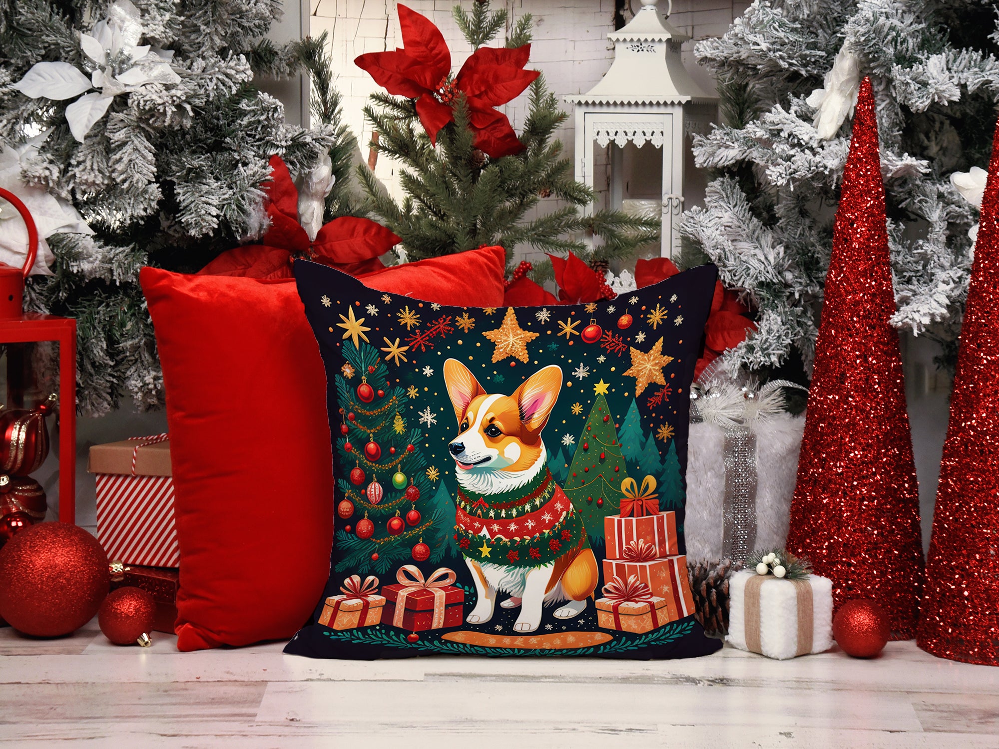 Corgi Christmas Fabric Decorative Pillow