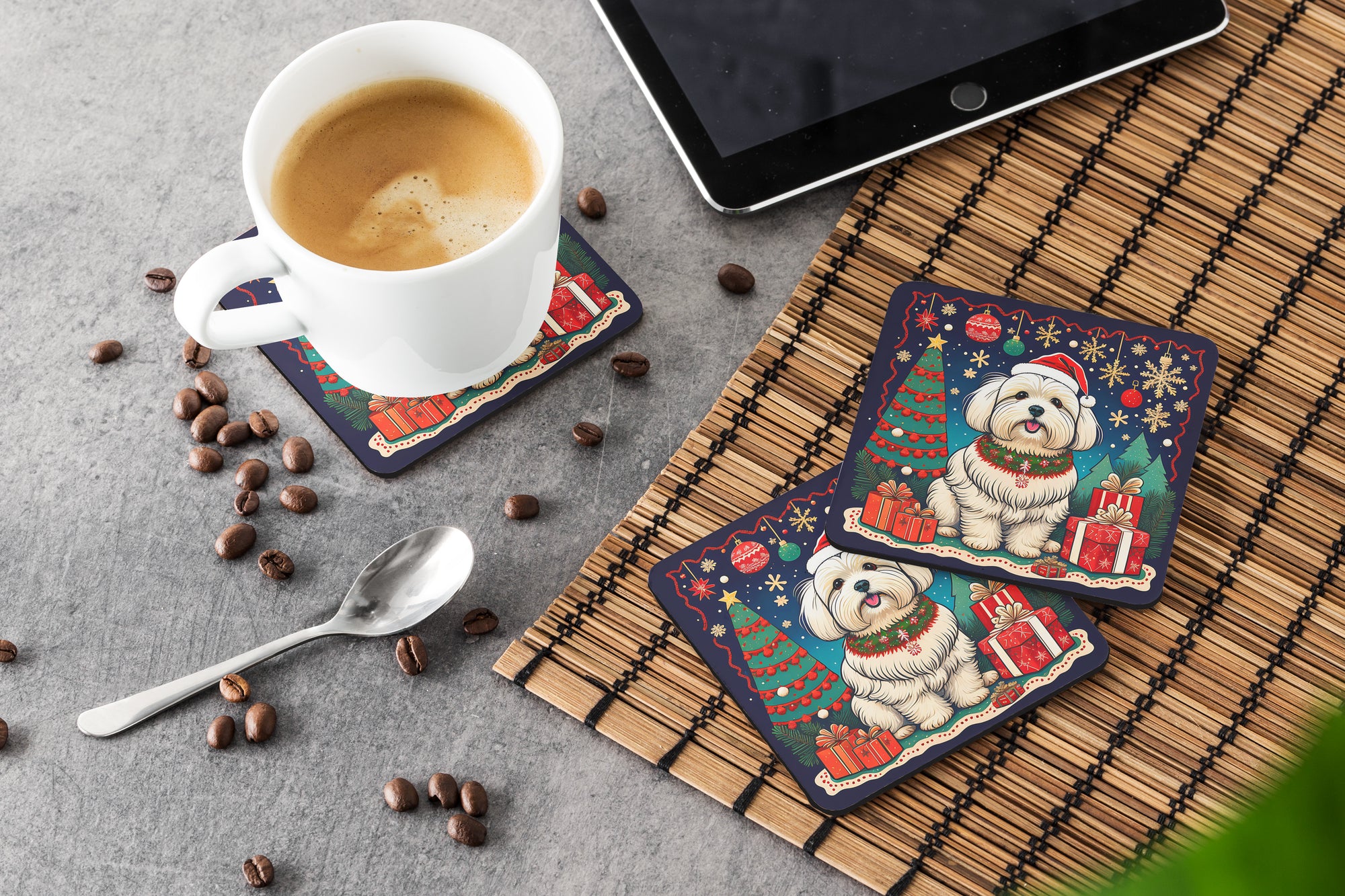 Coton De Tulear Christmas Foam Coasters