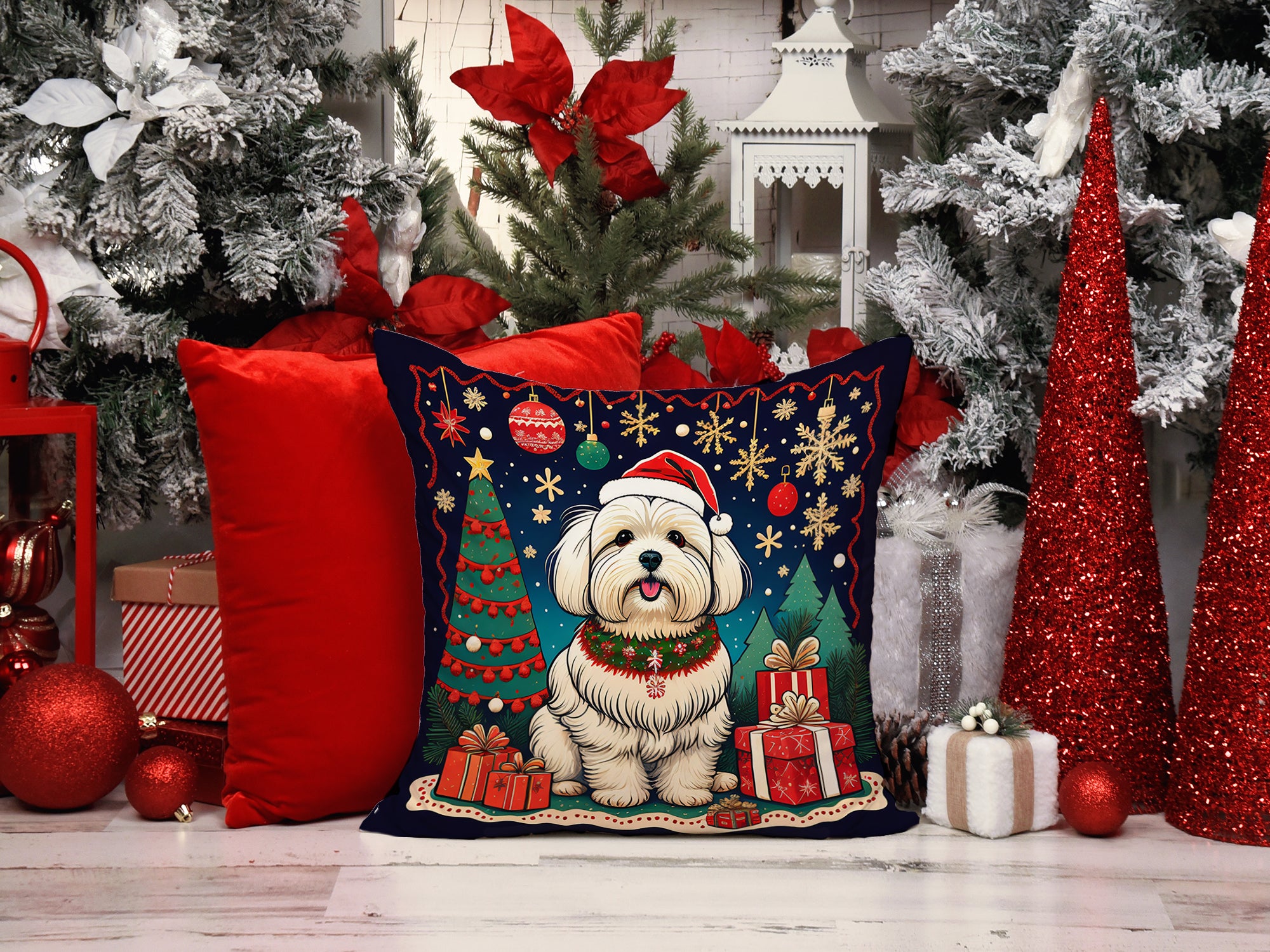 Coton De Tulear Christmas Fabric Decorative Pillow