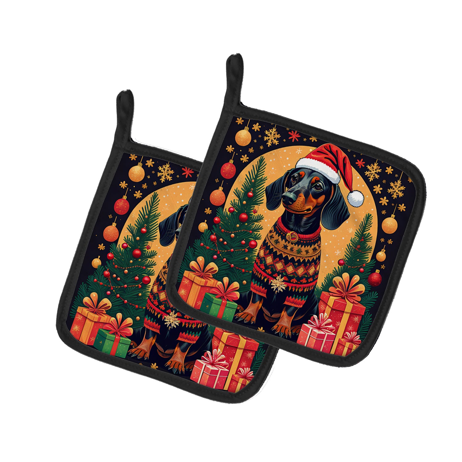 Buy this Black and Tan Dachshund Christmas Pair of Pot Holders