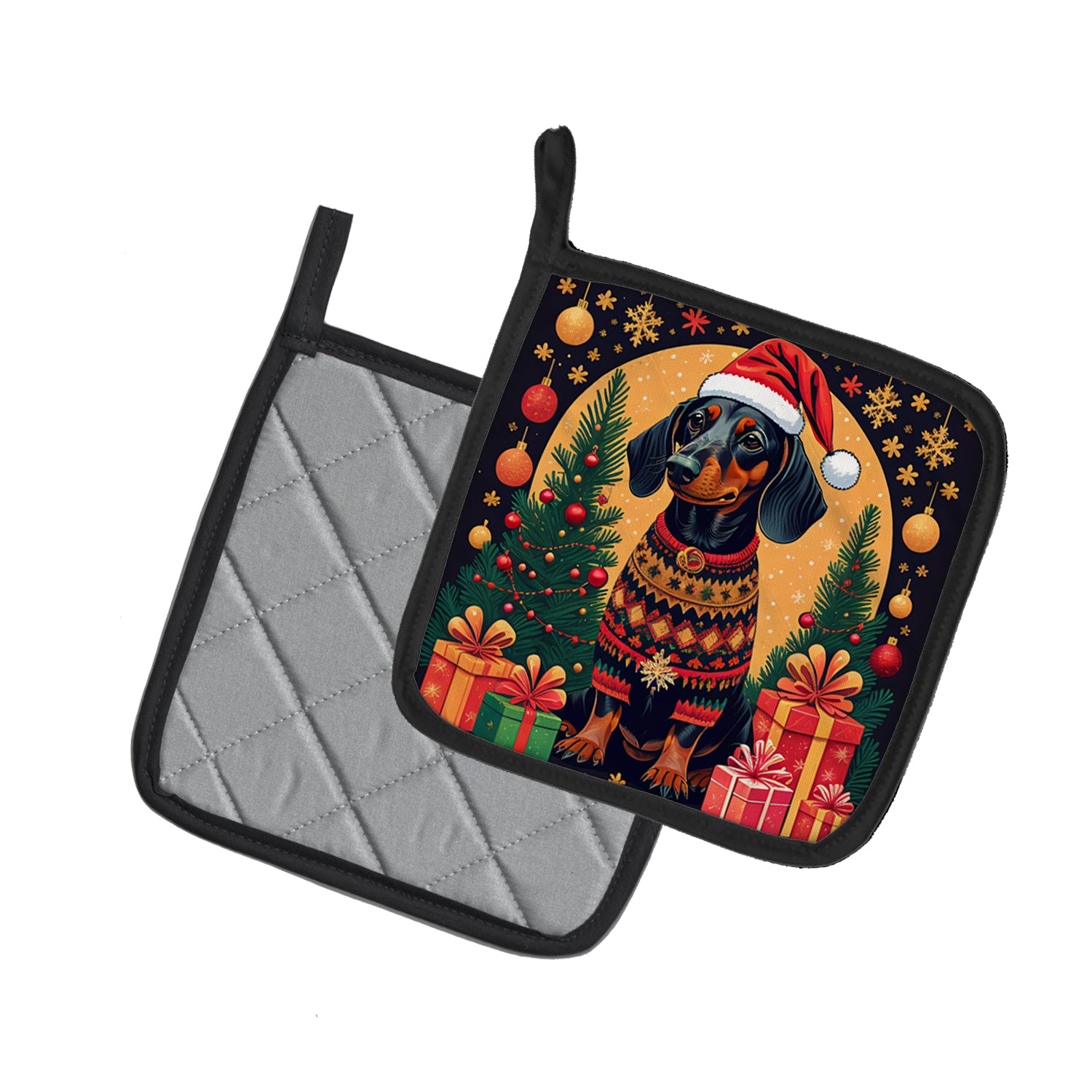 Black and Tan Dachshund Christmas Pair of Pot Holders