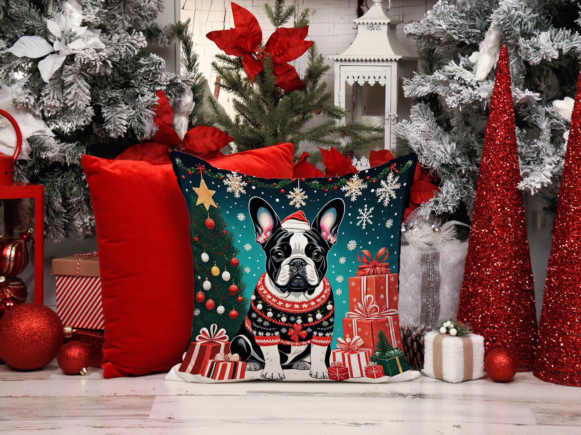French Bulldog Christmas Fabric Decorative Pillow