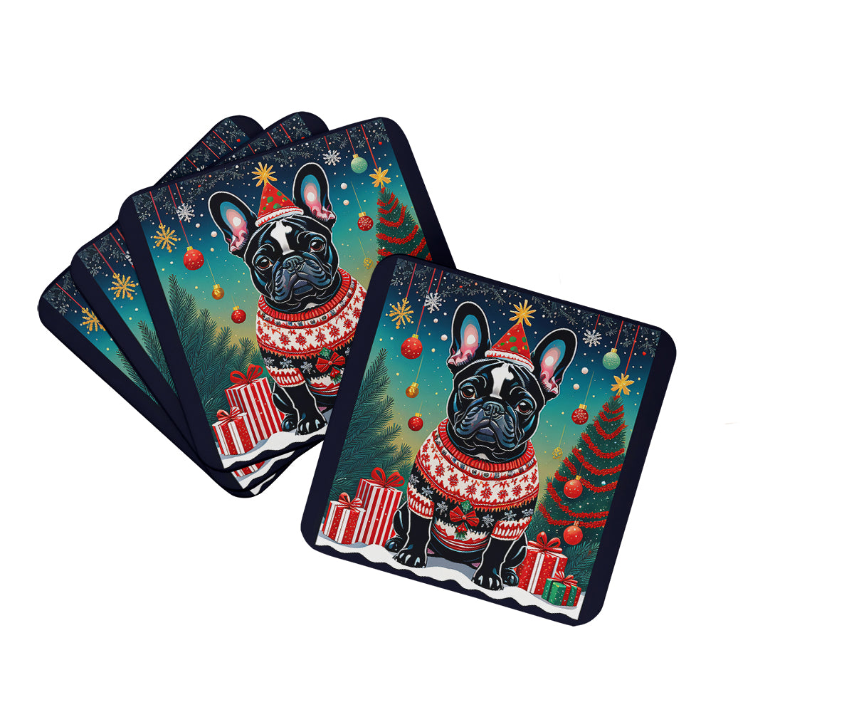 Buy this Black French Bulldog Christmas Foam Coasters