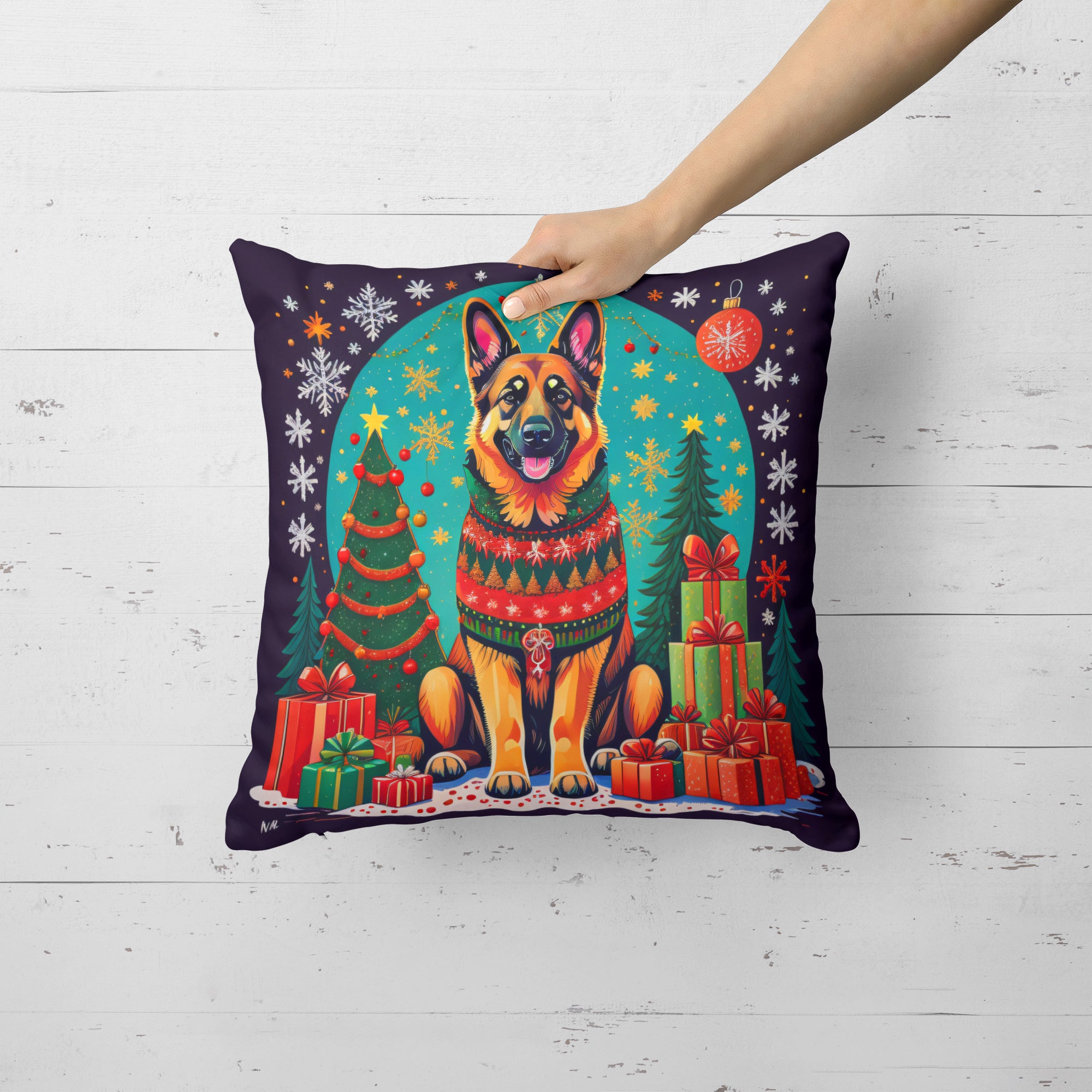German Shepherd Christmas Fabric Decorative Pillow