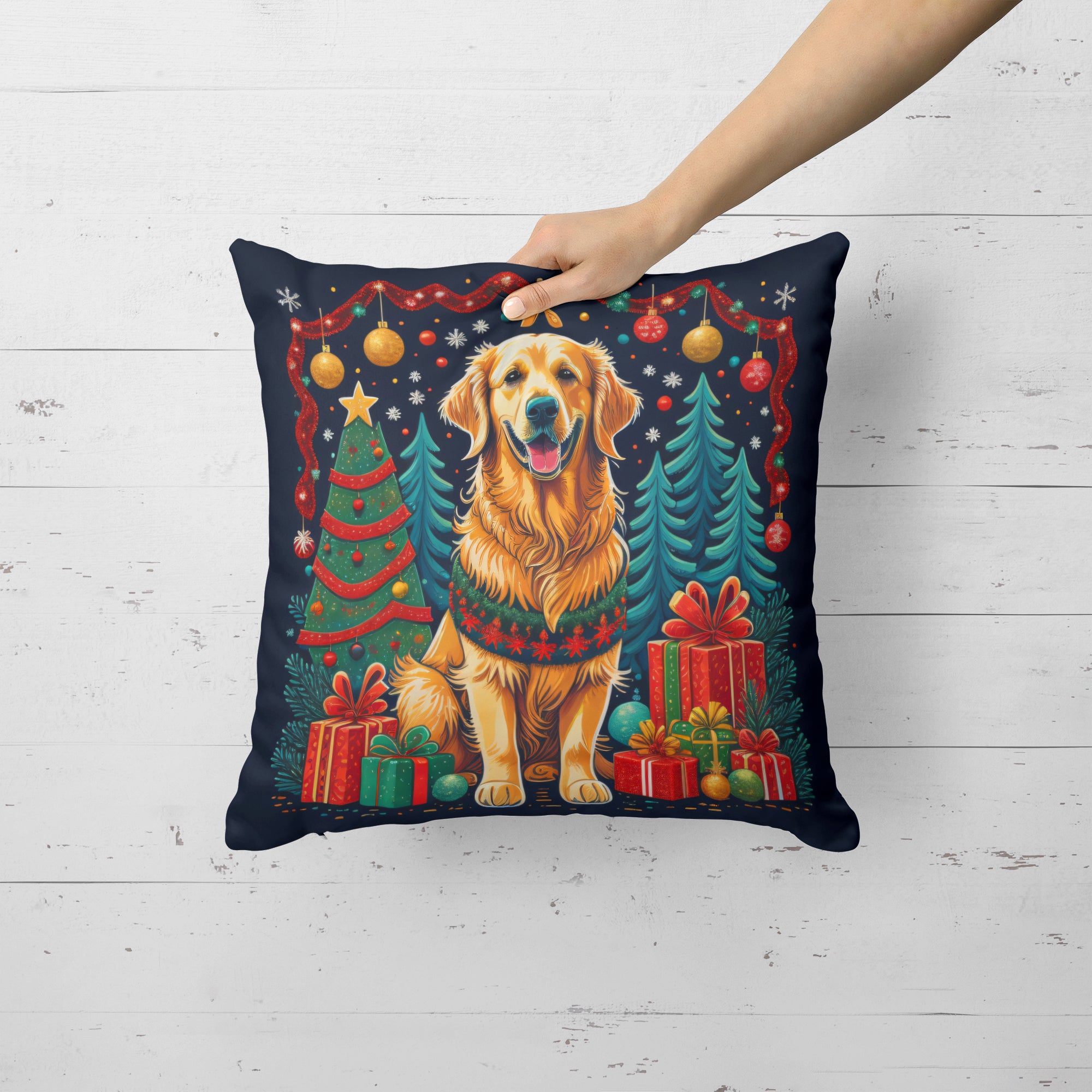 Golden Retriever Christmas Fabric Decorative Pillow