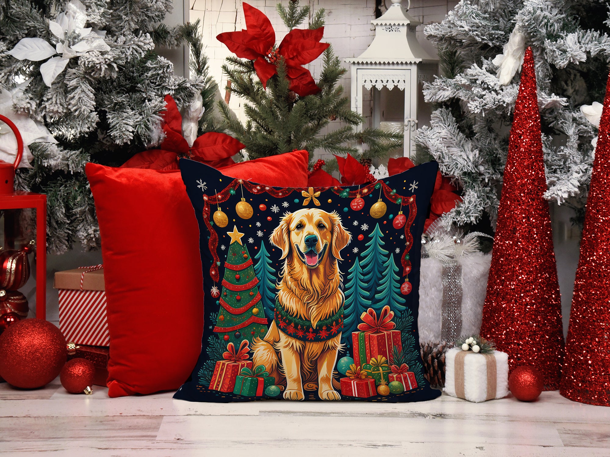 Golden Retriever Christmas Fabric Decorative Pillow
