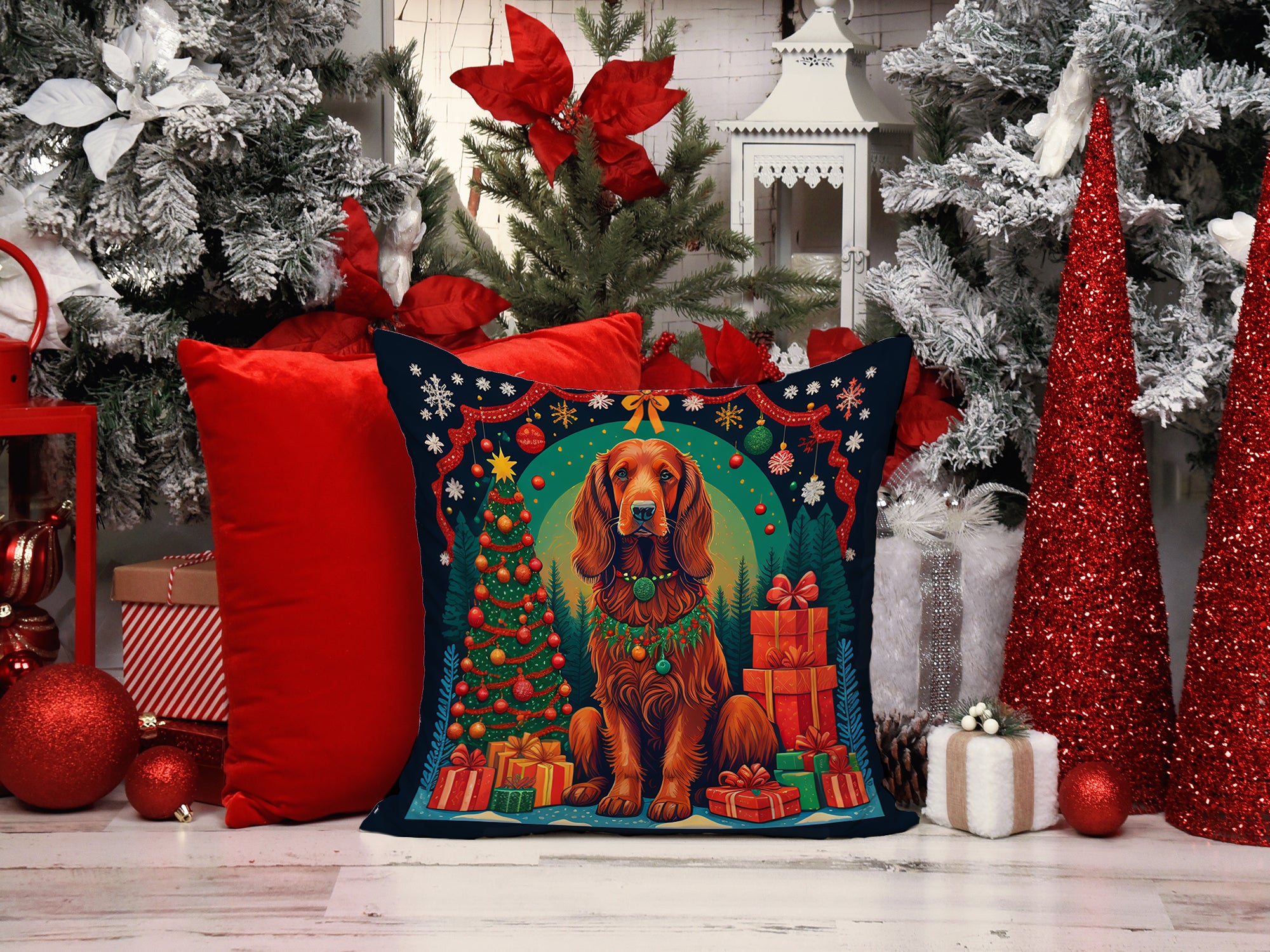 Irish Setter Christmas Fabric Decorative Pillow