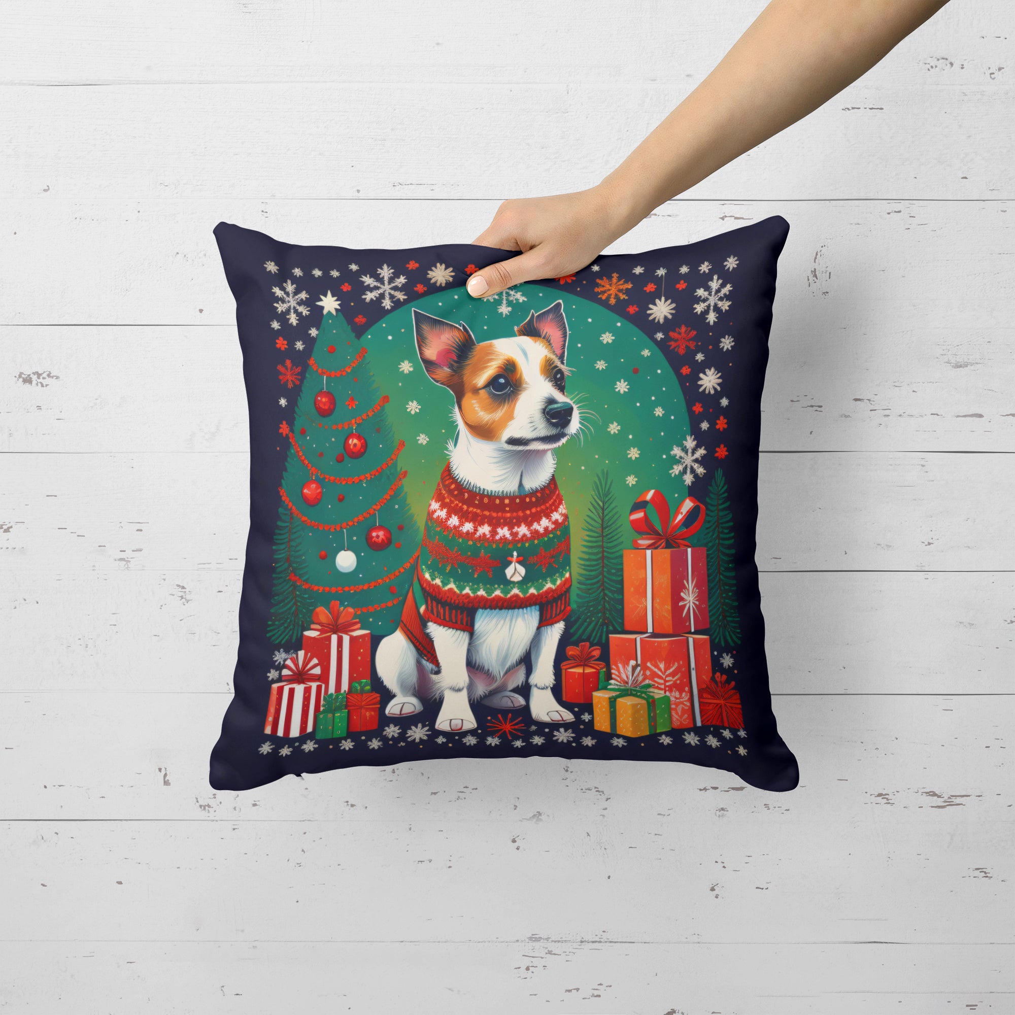 Jack Russell Terrier Christmas Fabric Decorative Pillow