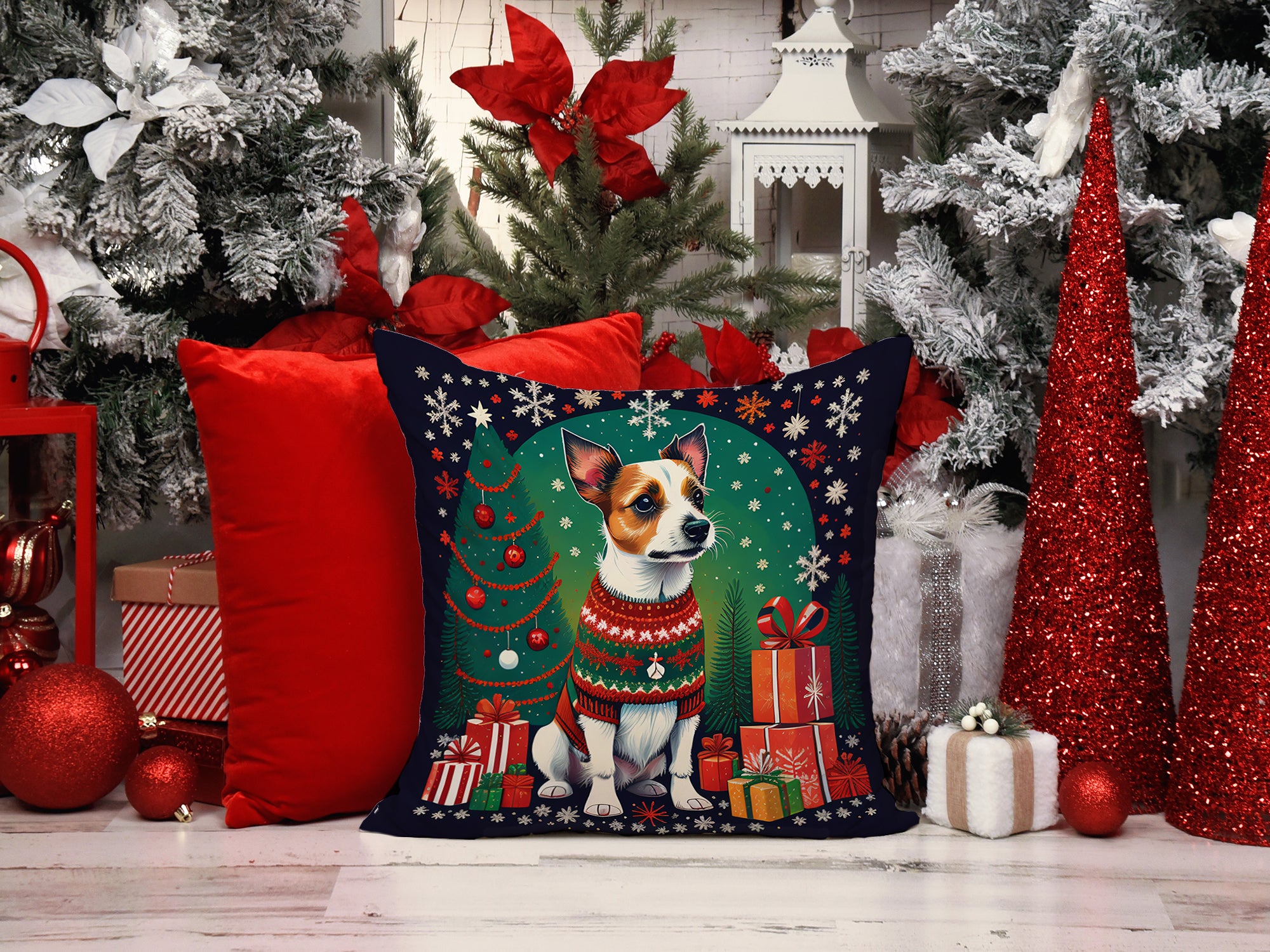 Jack Russell Terrier Christmas Fabric Decorative Pillow