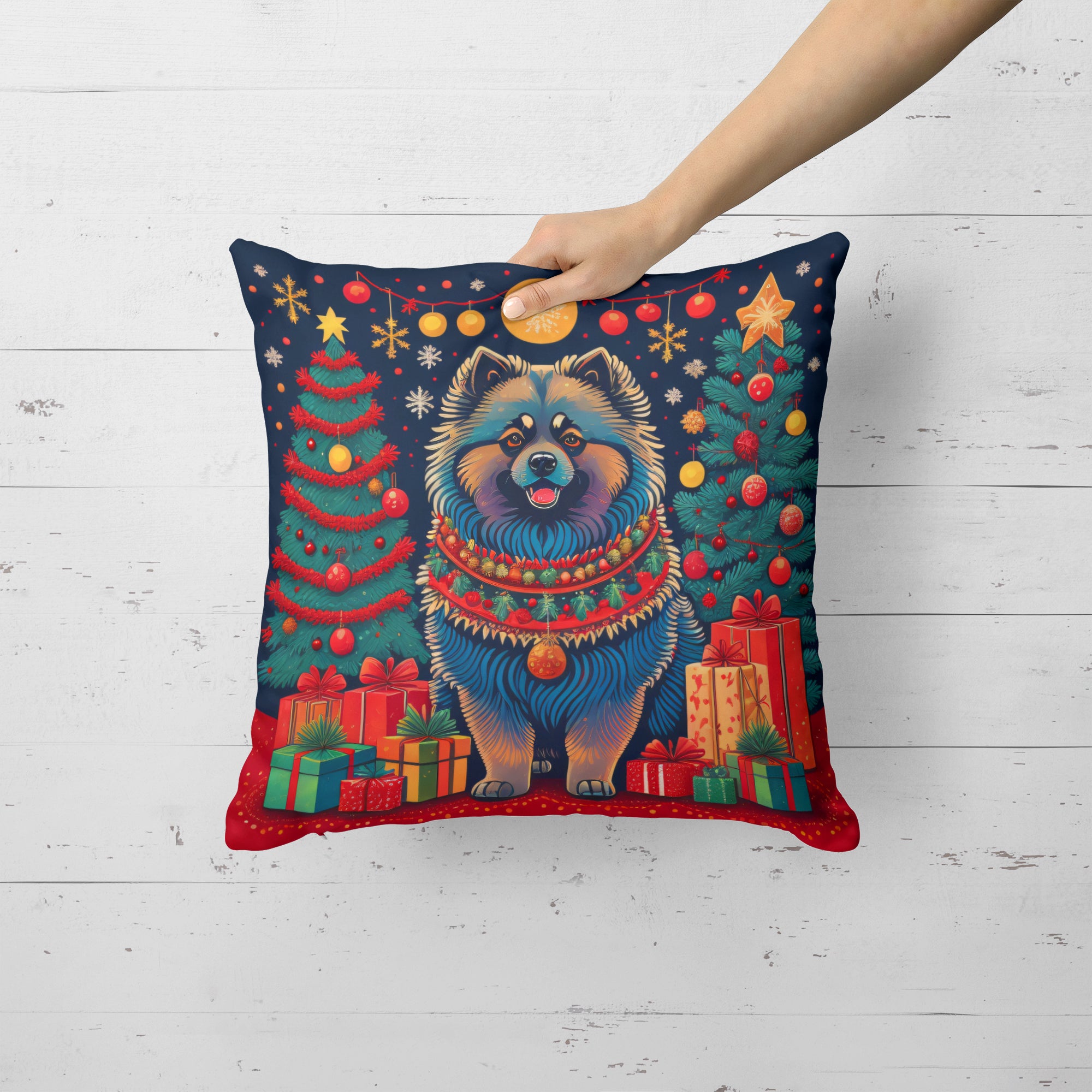 Buy this Keeshond Christmas Fabric Decorative Pillow