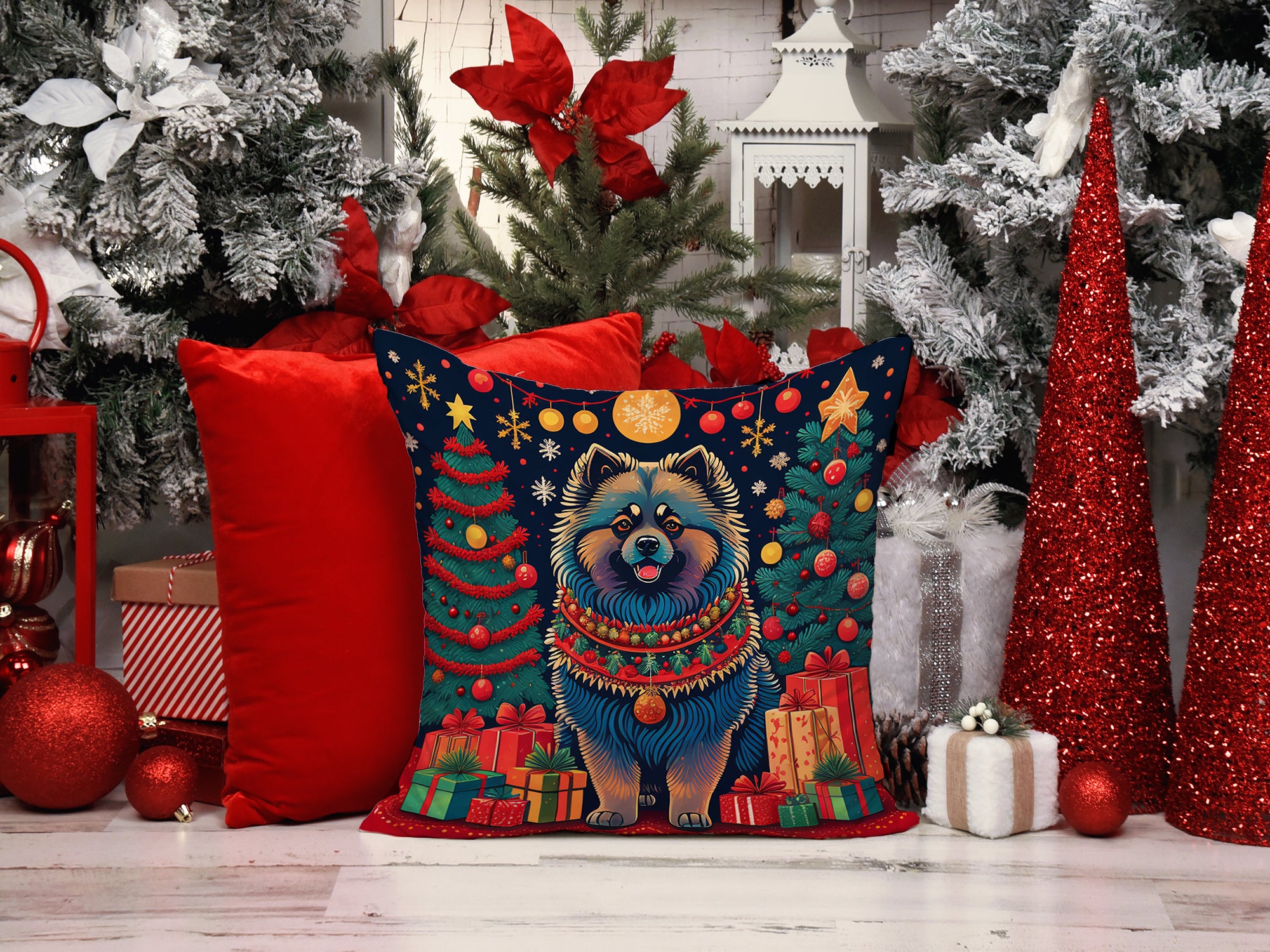 Keeshond Christmas Fabric Decorative Pillow