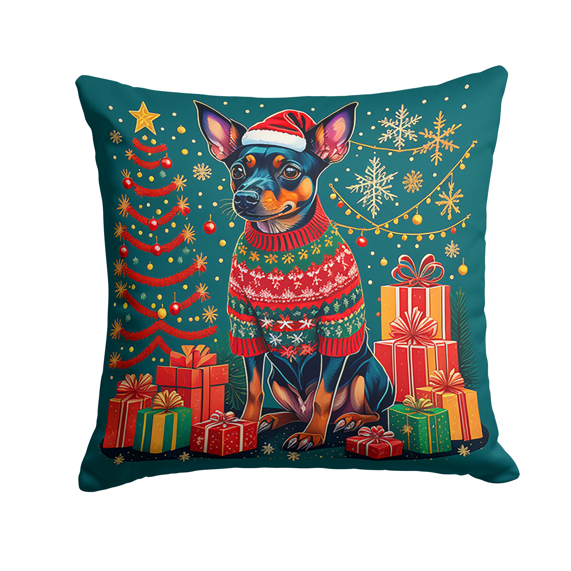 Buy this Miniature Pinscher Christmas Fabric Decorative Pillow