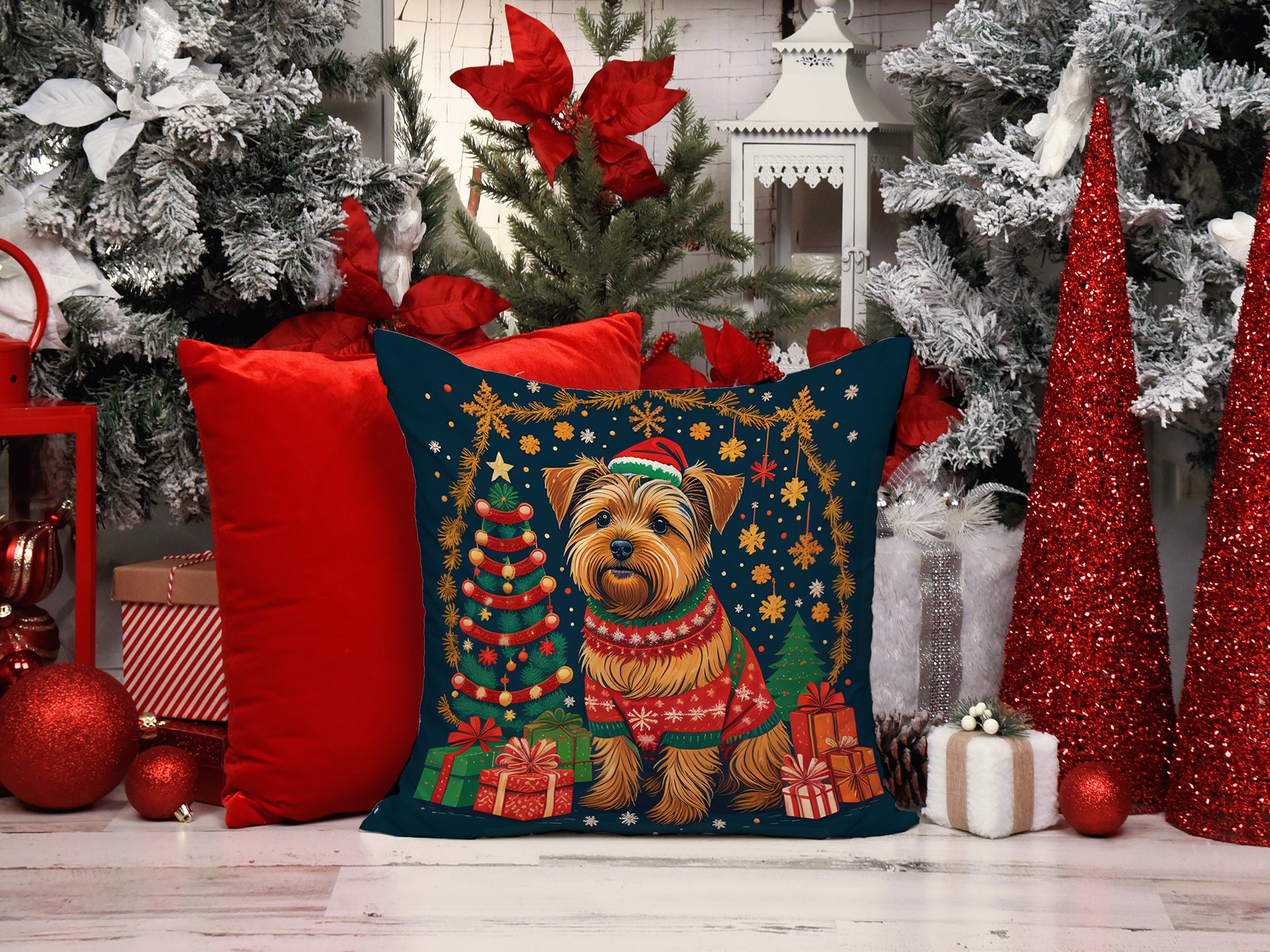 Norfolk Terrier Christmas Fabric Decorative Pillow