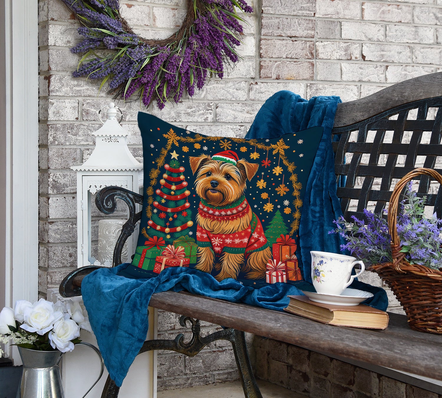 Norfolk Terrier Christmas Fabric Decorative Pillow