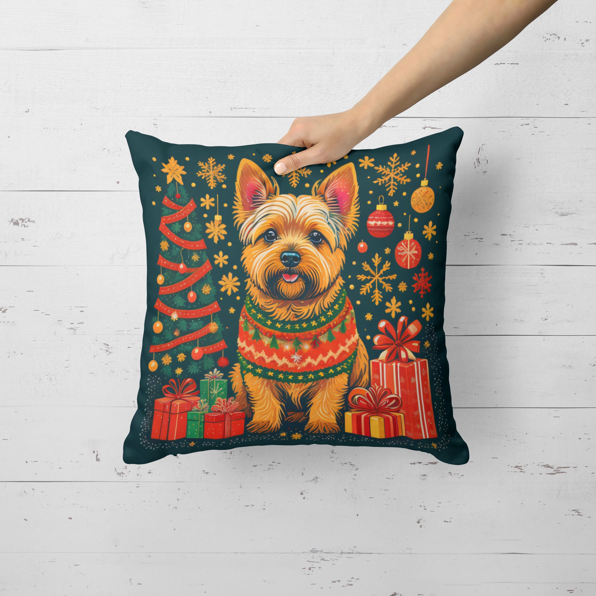 Norwich Terrier Christmas Fabric Decorative Pillow