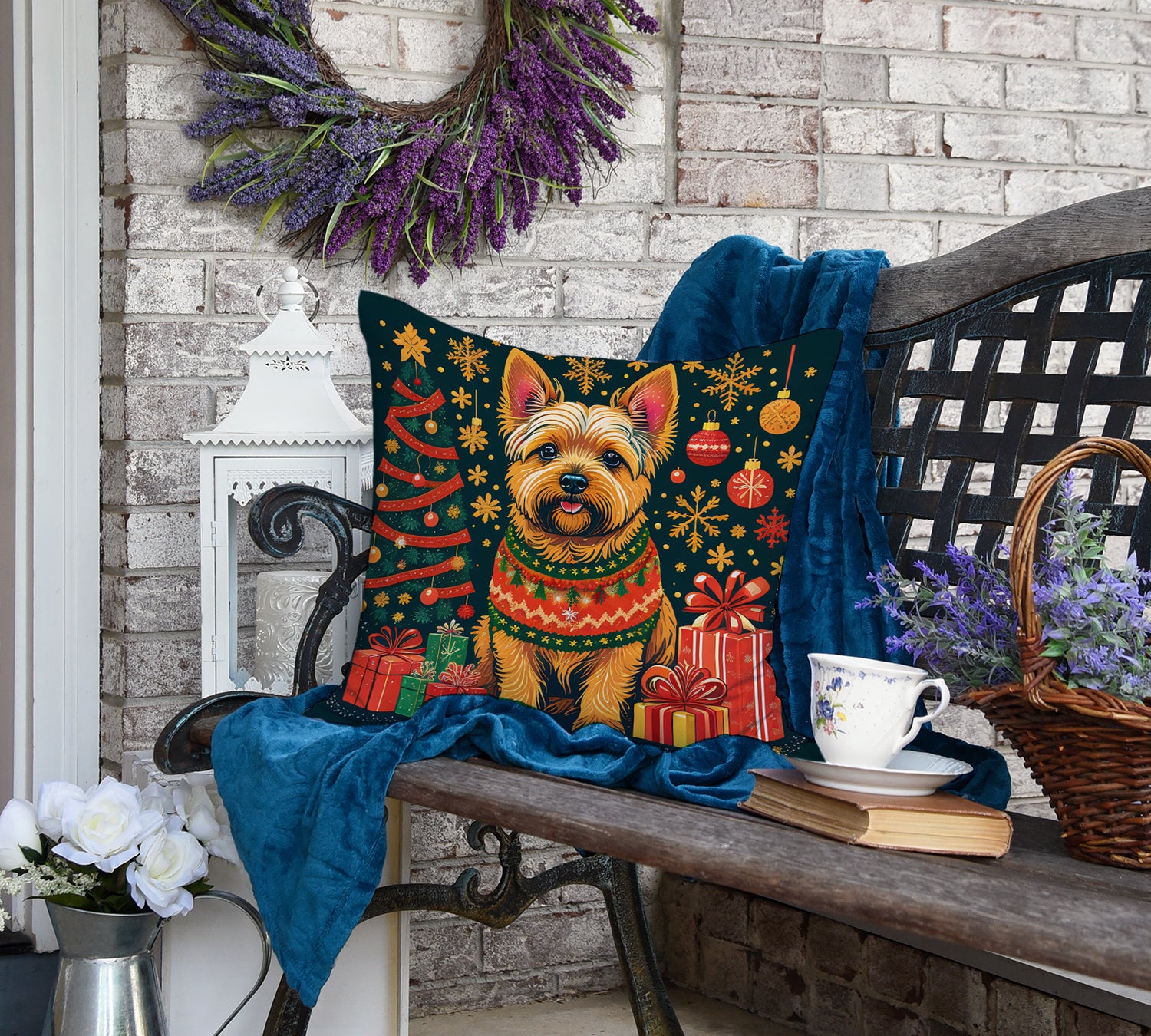 Norwich Terrier Christmas Fabric Decorative Pillow