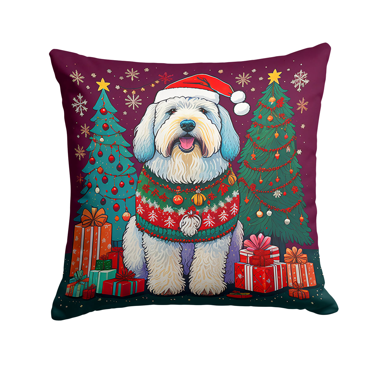 Buy this Old English Sheepdog Christmas Fabric Decorative Pillow