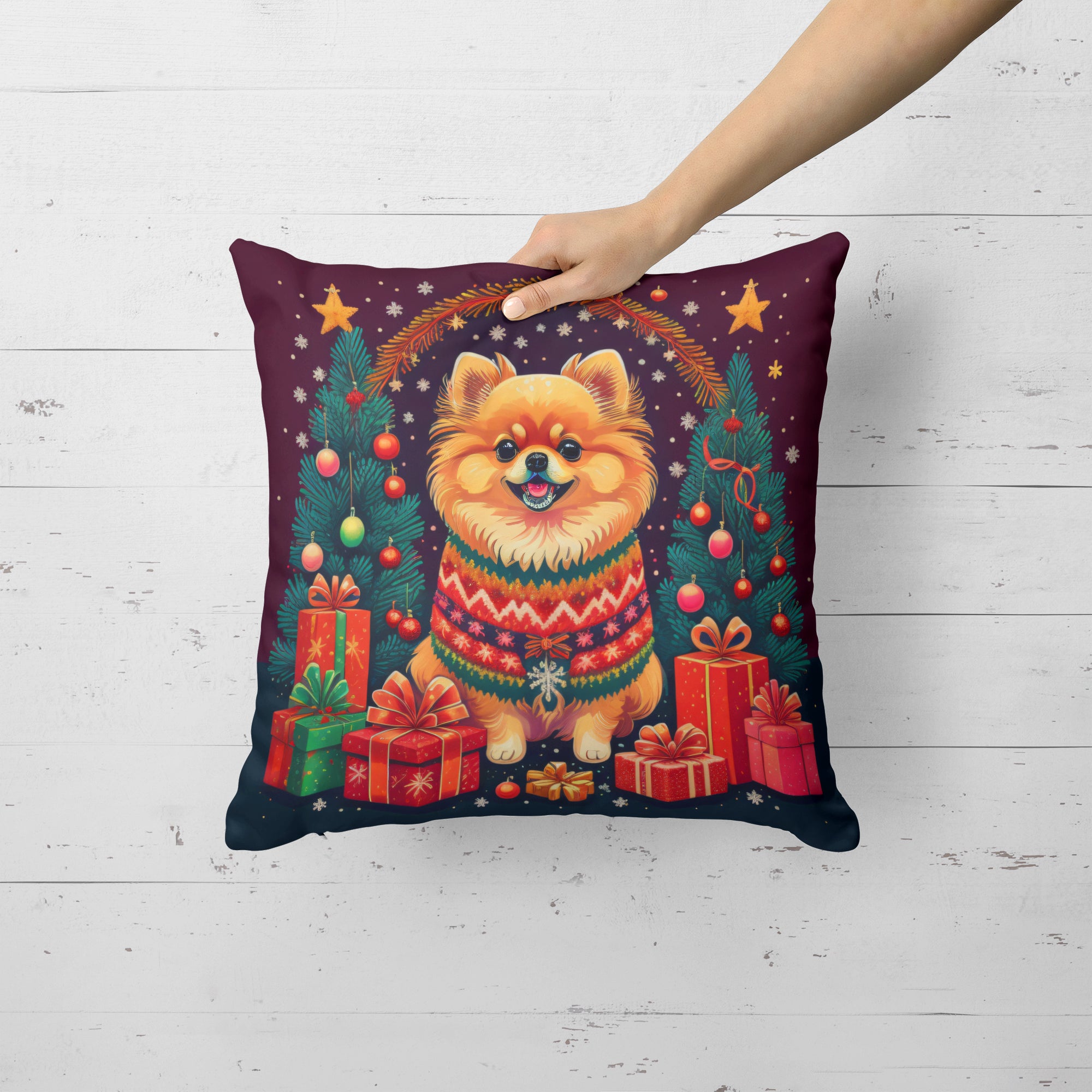 Pomeranian Christmas Fabric Decorative Pillow