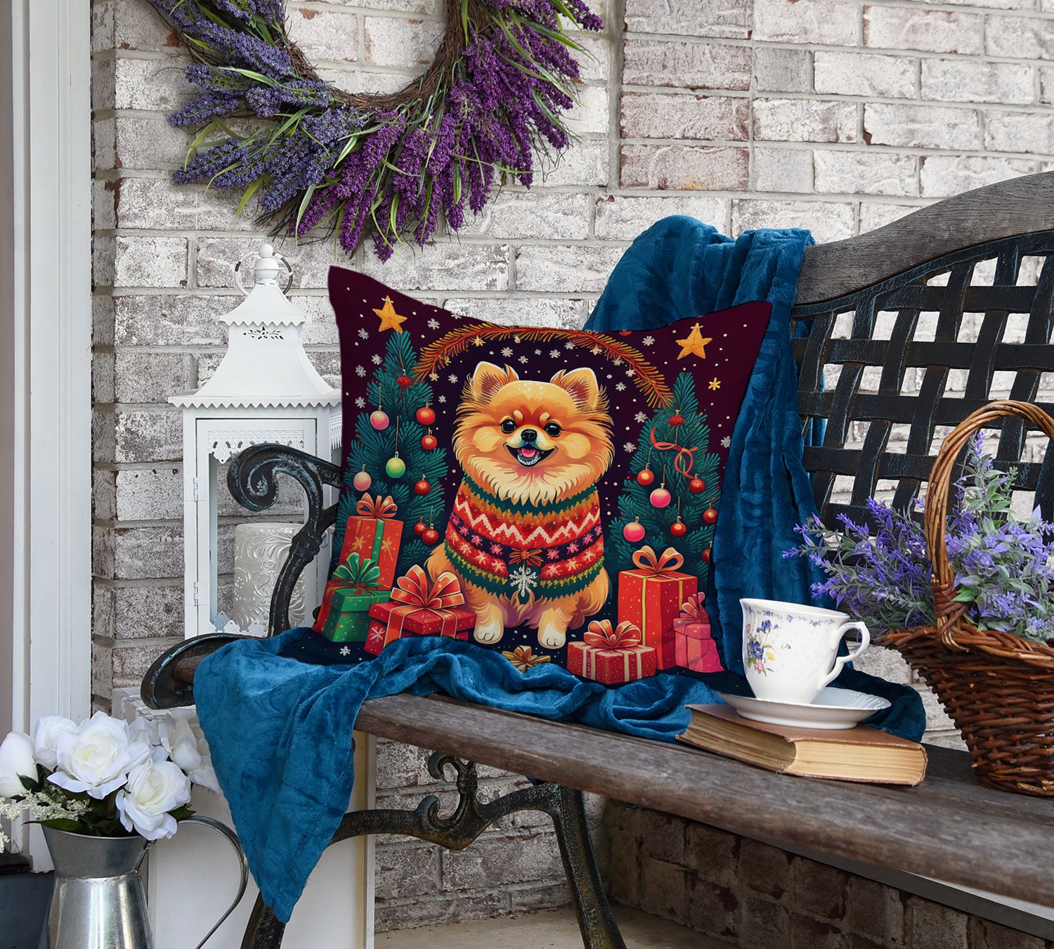 Pomeranian Christmas Fabric Decorative Pillow