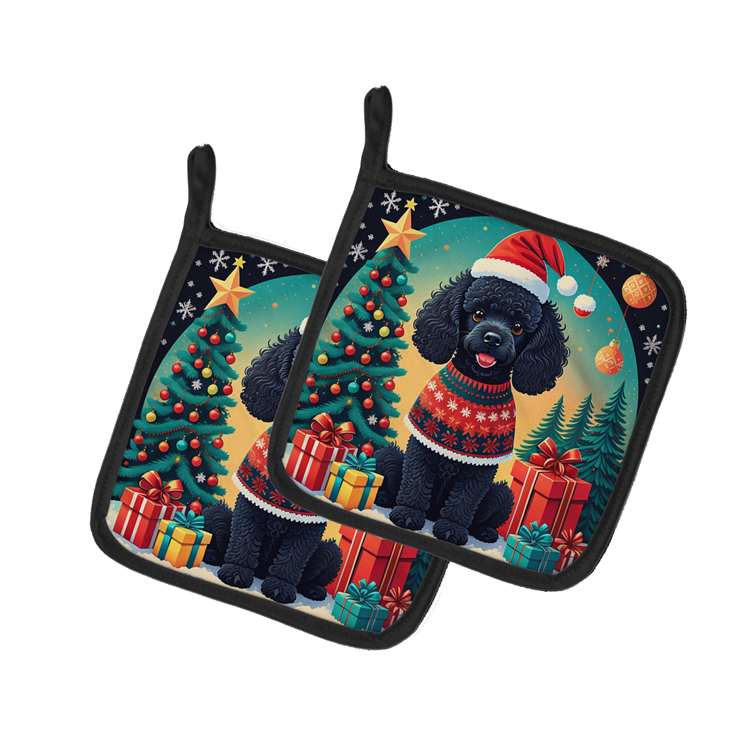 Buy this Black Toy Poodle Christmas Pair of Pot Holders