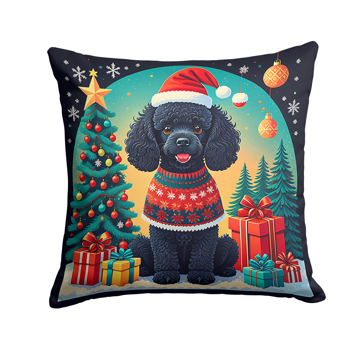 Buy this Black Toy Poodle Christmas Fabric Decorative Pillow