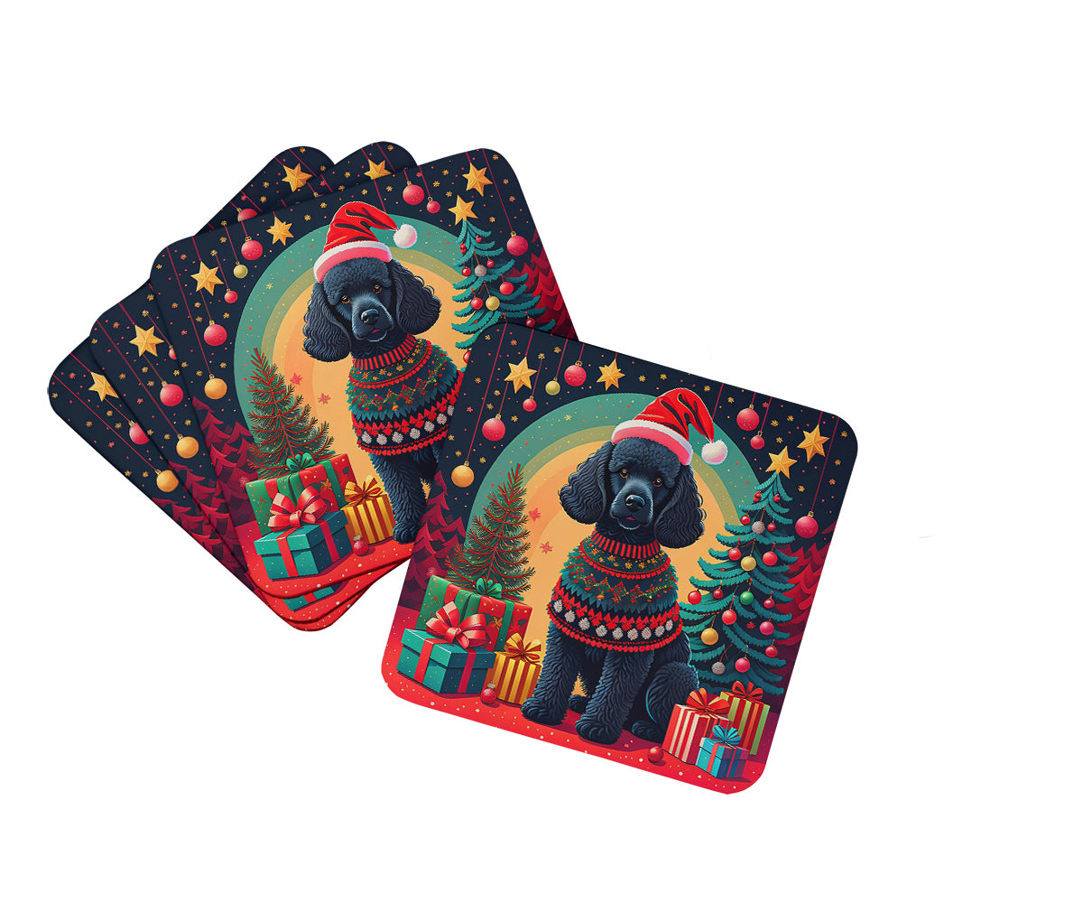 Buy this Black  Poodle Christmas Foam Coasters