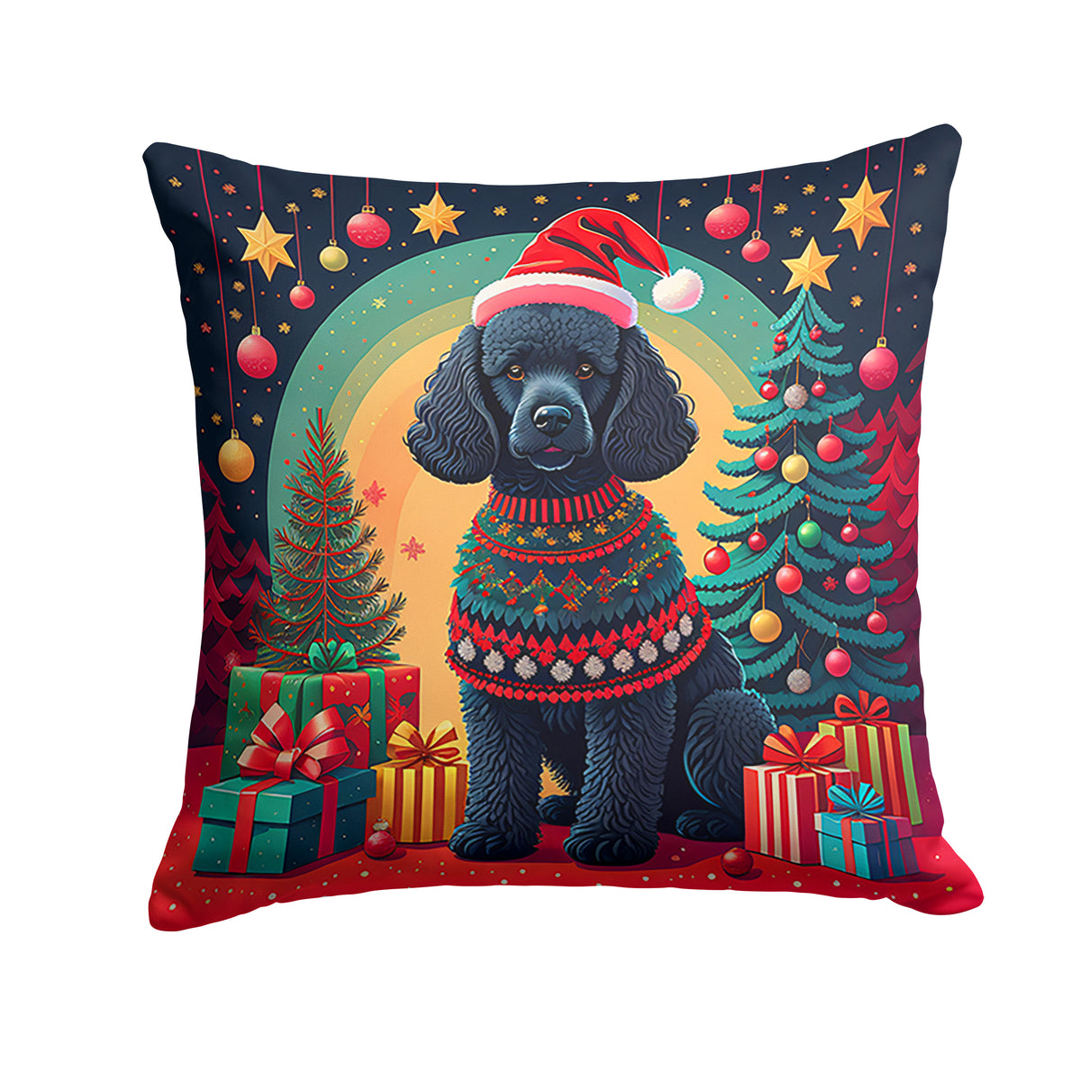 Buy this Black  Poodle Christmas Fabric Decorative Pillow