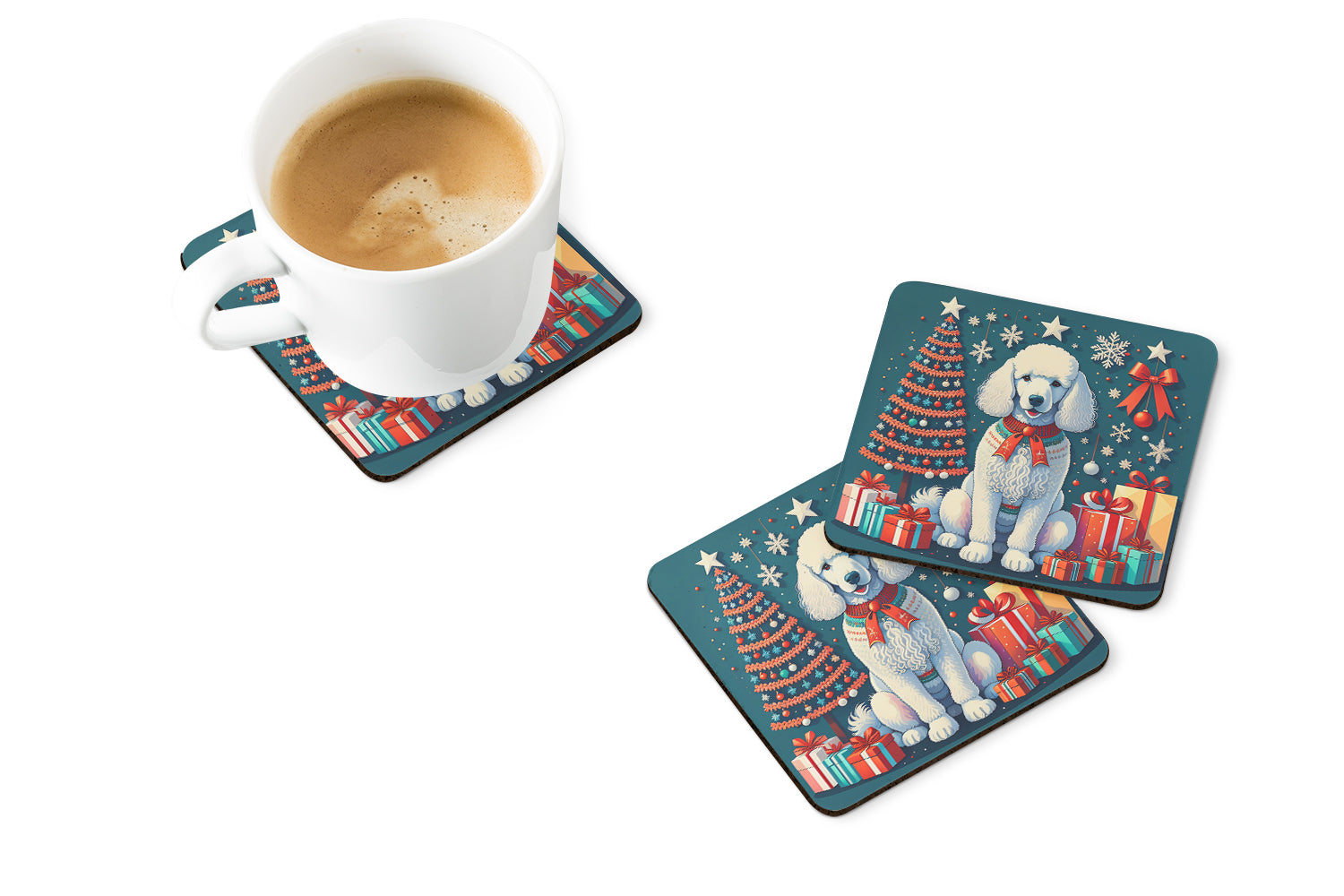 Buy this White Poodle Christmas Foam Coasters