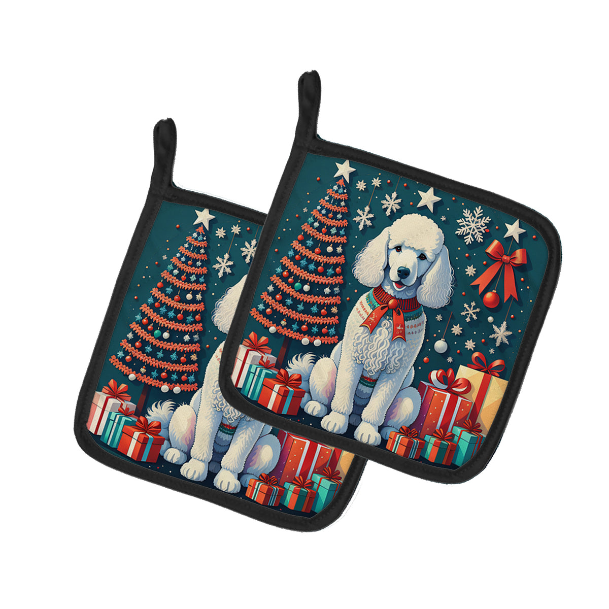 Buy this White Poodle Christmas Pair of Pot Holders