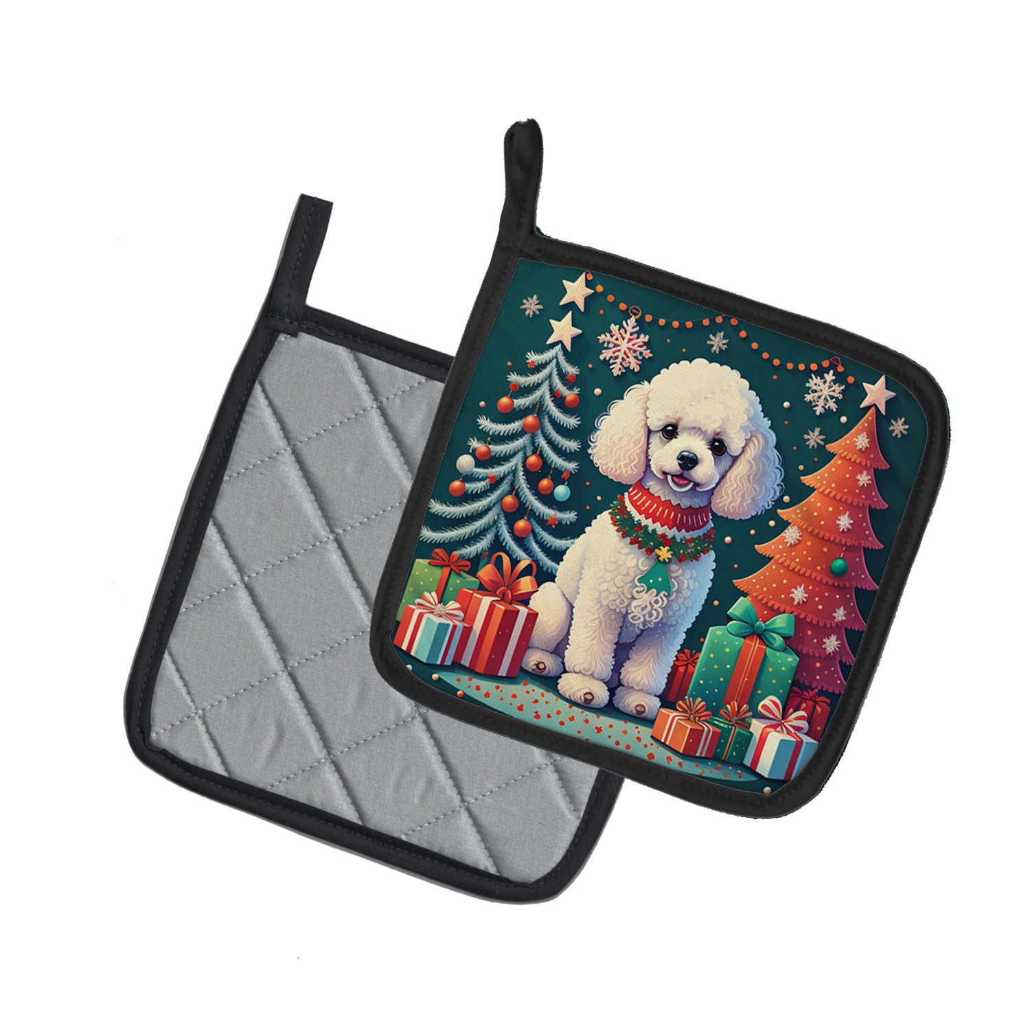 White Toy Poodle Christmas Pair of Pot Holders