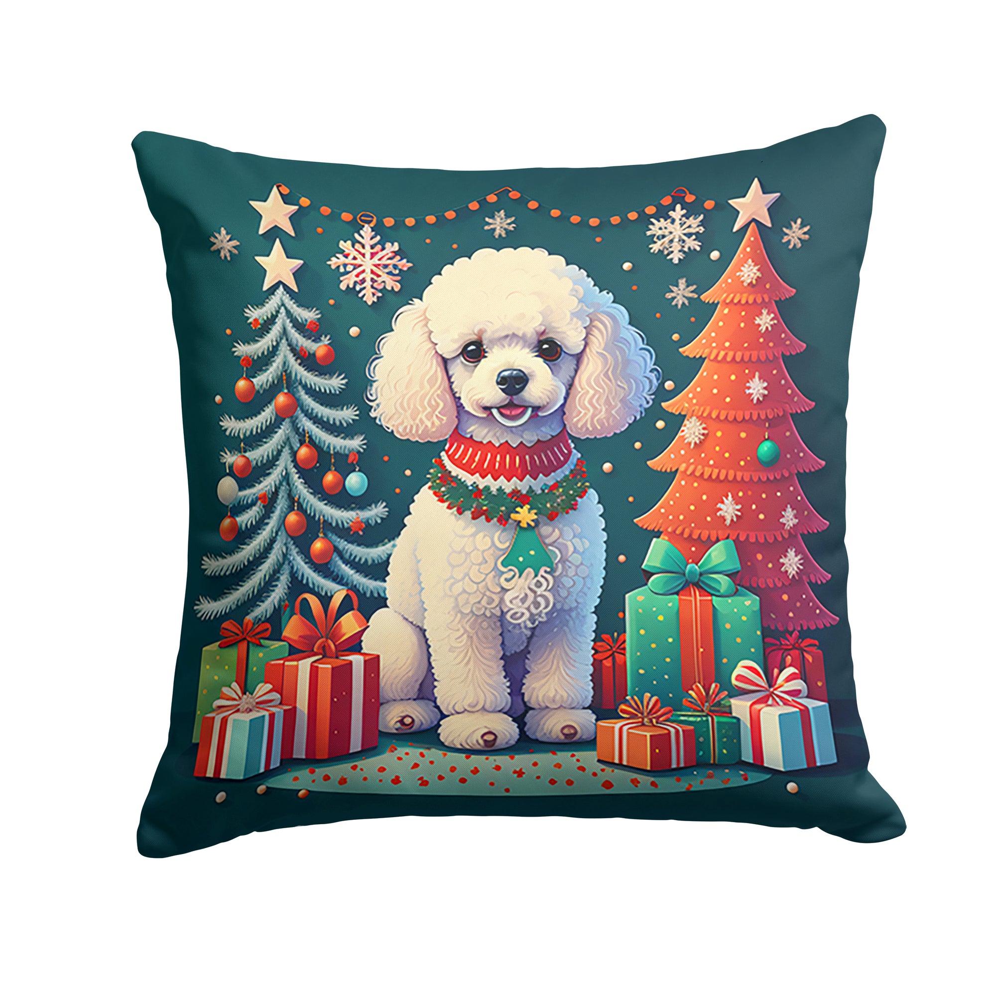 Buy this White Toy Poodle Christmas Fabric Decorative Pillow