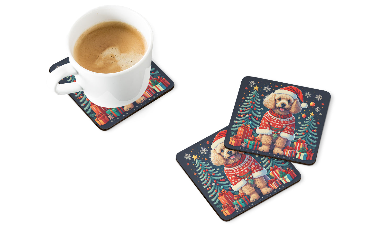 Buy this Apricot Toy Poodle Christmas Foam Coasters